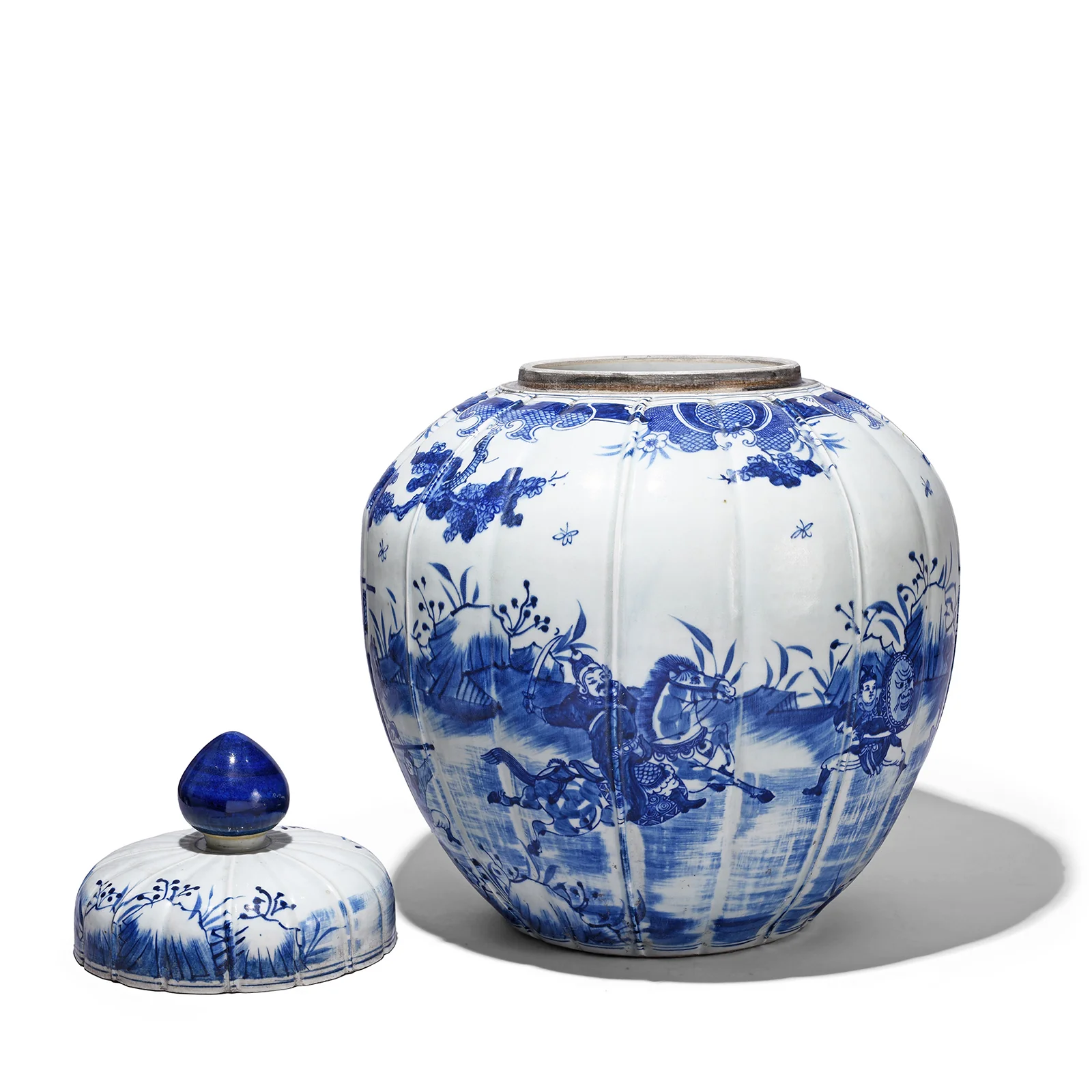 Blue & White Porcelain Temple Jar - Battle Design - Image 4