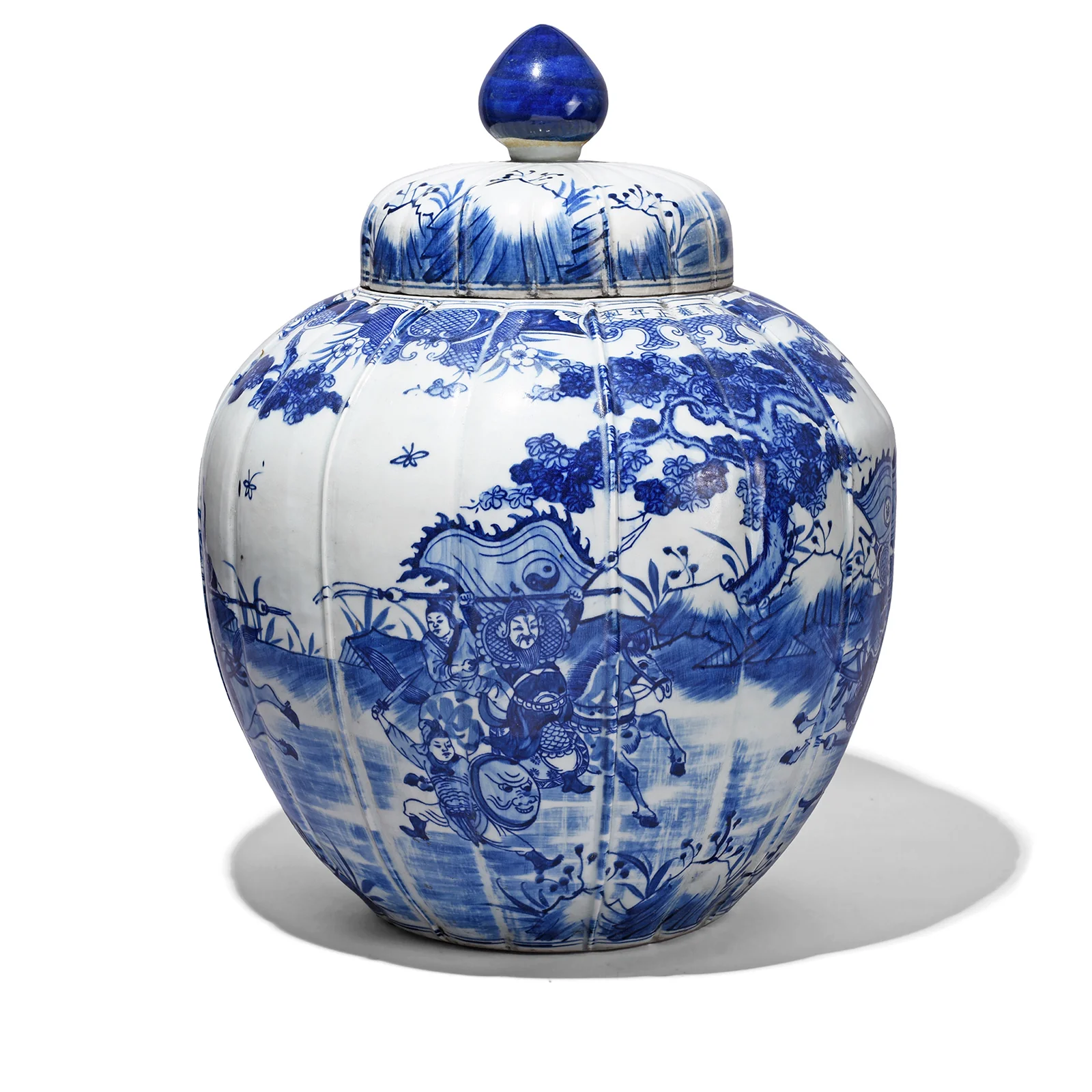 Blue & White Porcelain Temple Jar - Battle Design - Image 7