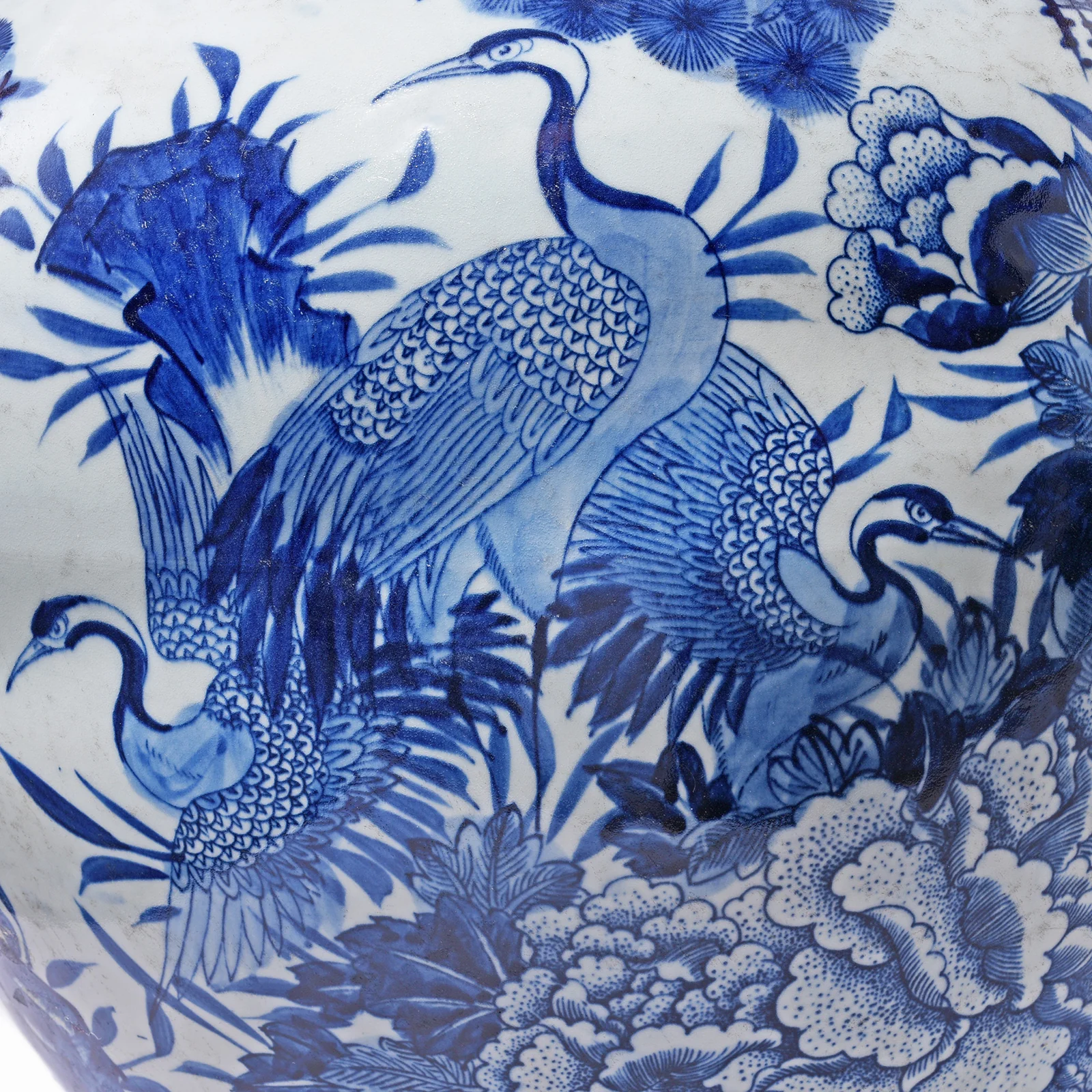 Blue & White Porcelain Temple Jar - Crane Design - Image 4