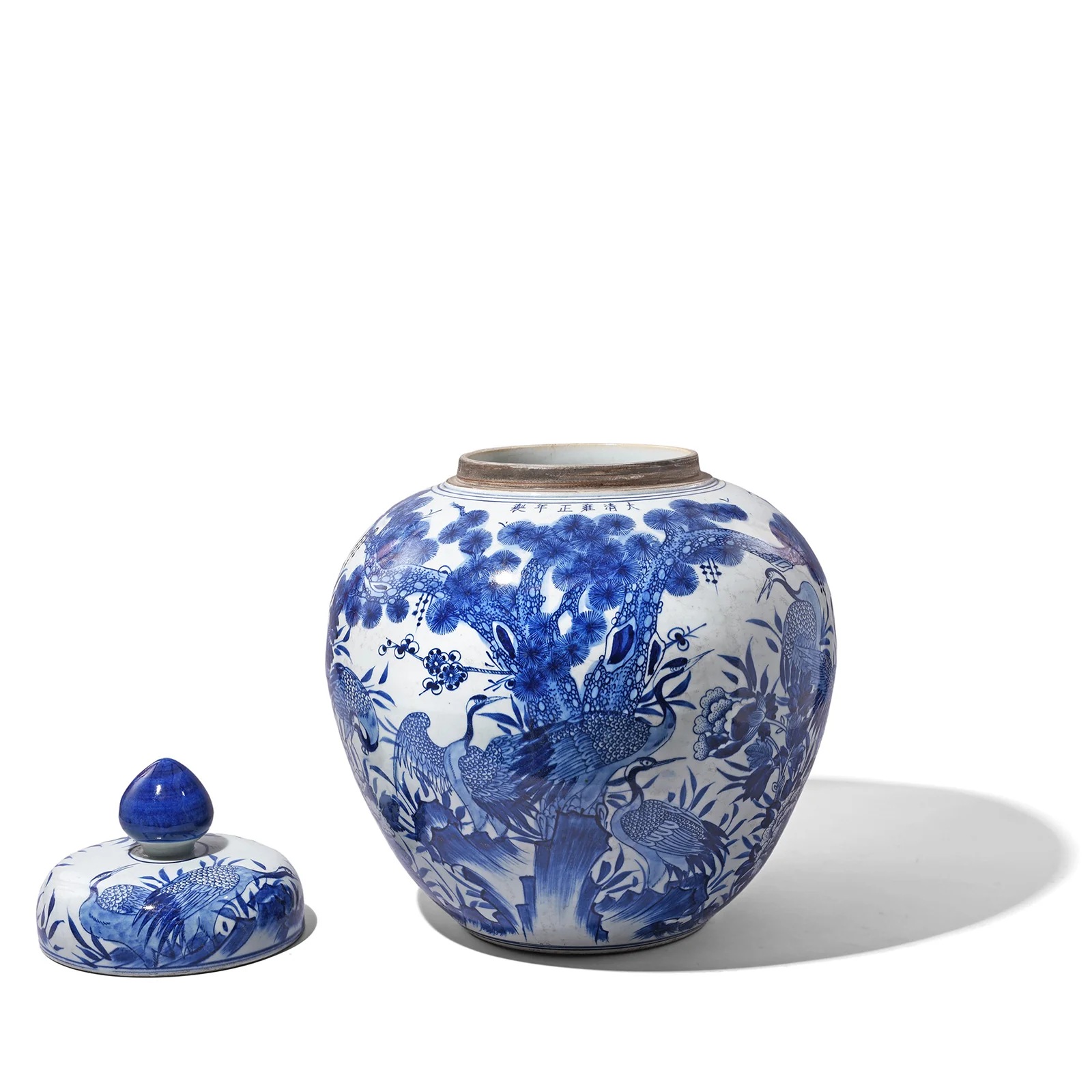 Blue & White Porcelain Temple Jar - Crane Design - Image 6