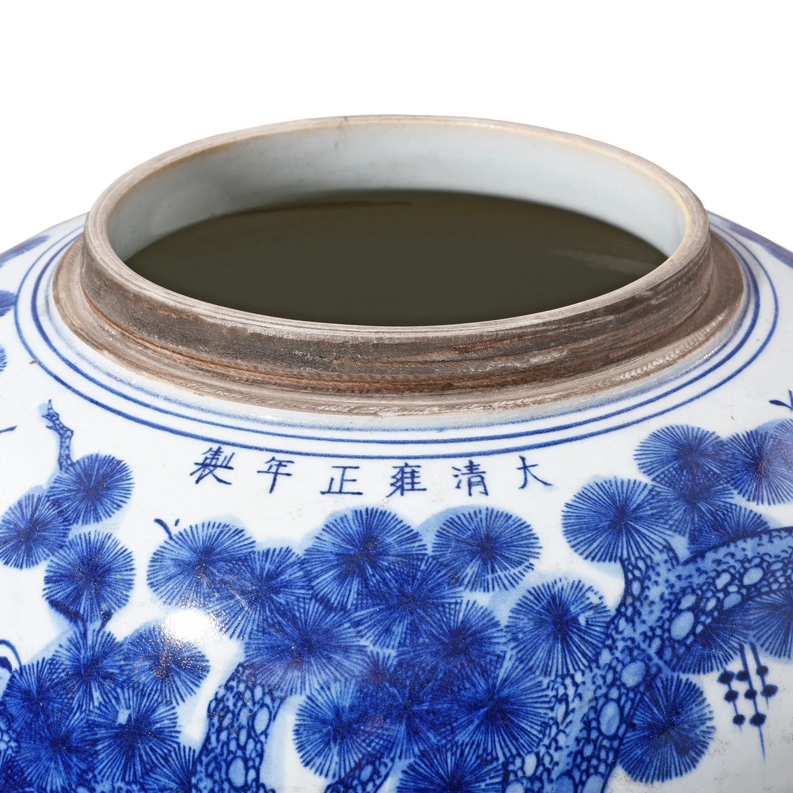 Blue & White Porcelain Temple Jar - Crane Design - Image 7