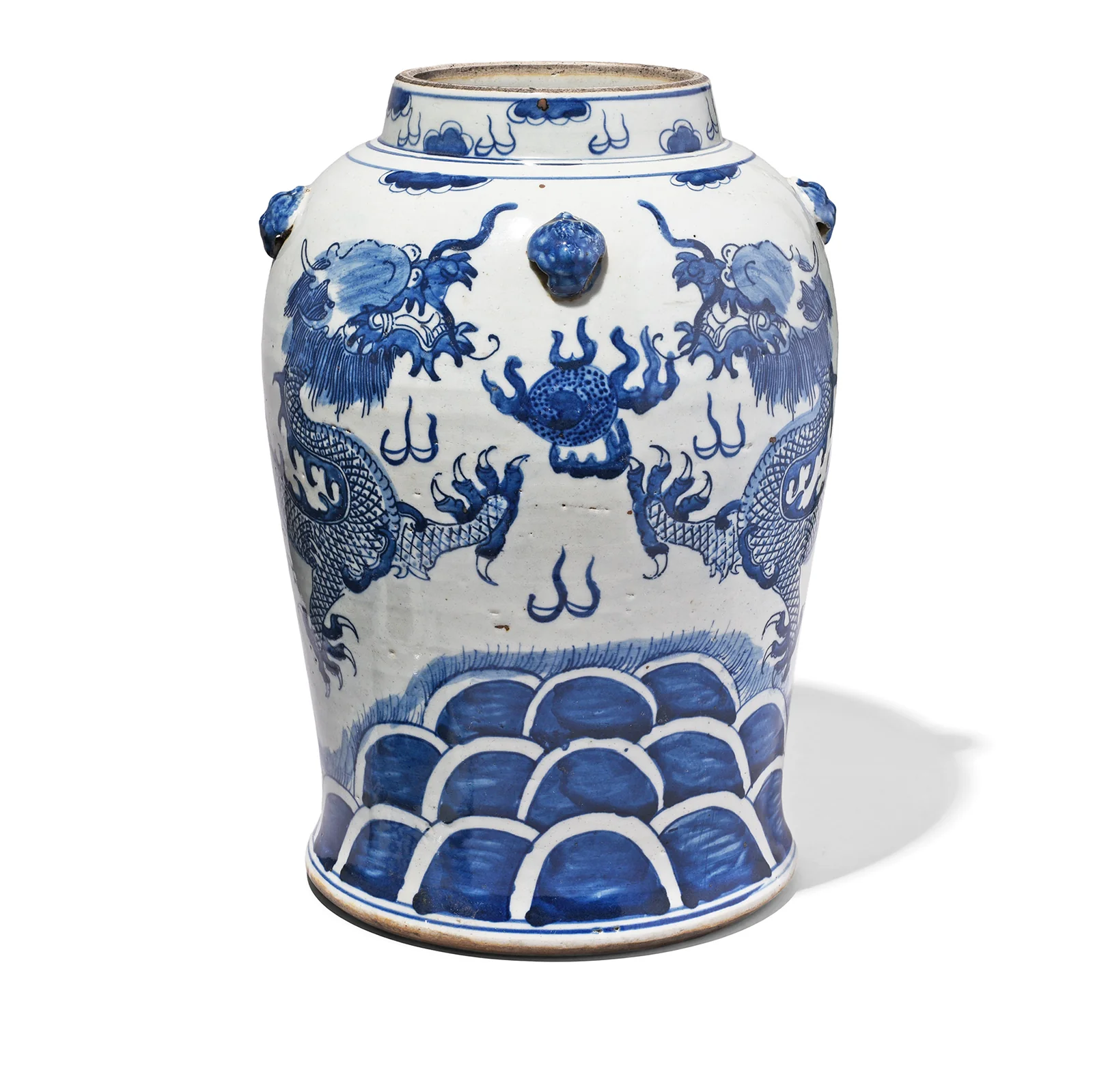 Blue & White Porcelain Temple Jar - Dragons - Image 3
