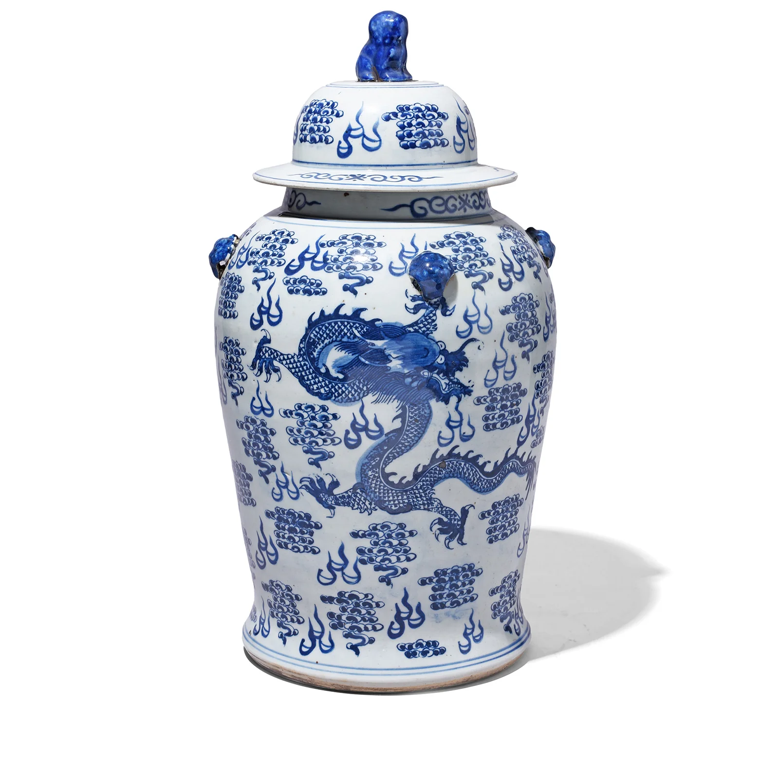 Blue & White Porcelain Temple Jar - Dragon Design
