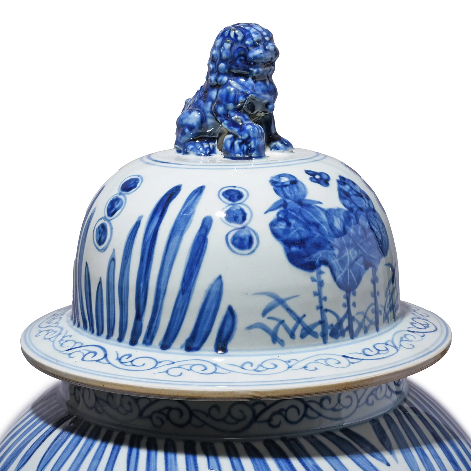 Blue & White Porcelain Temple Jar - Fishes - Image 10