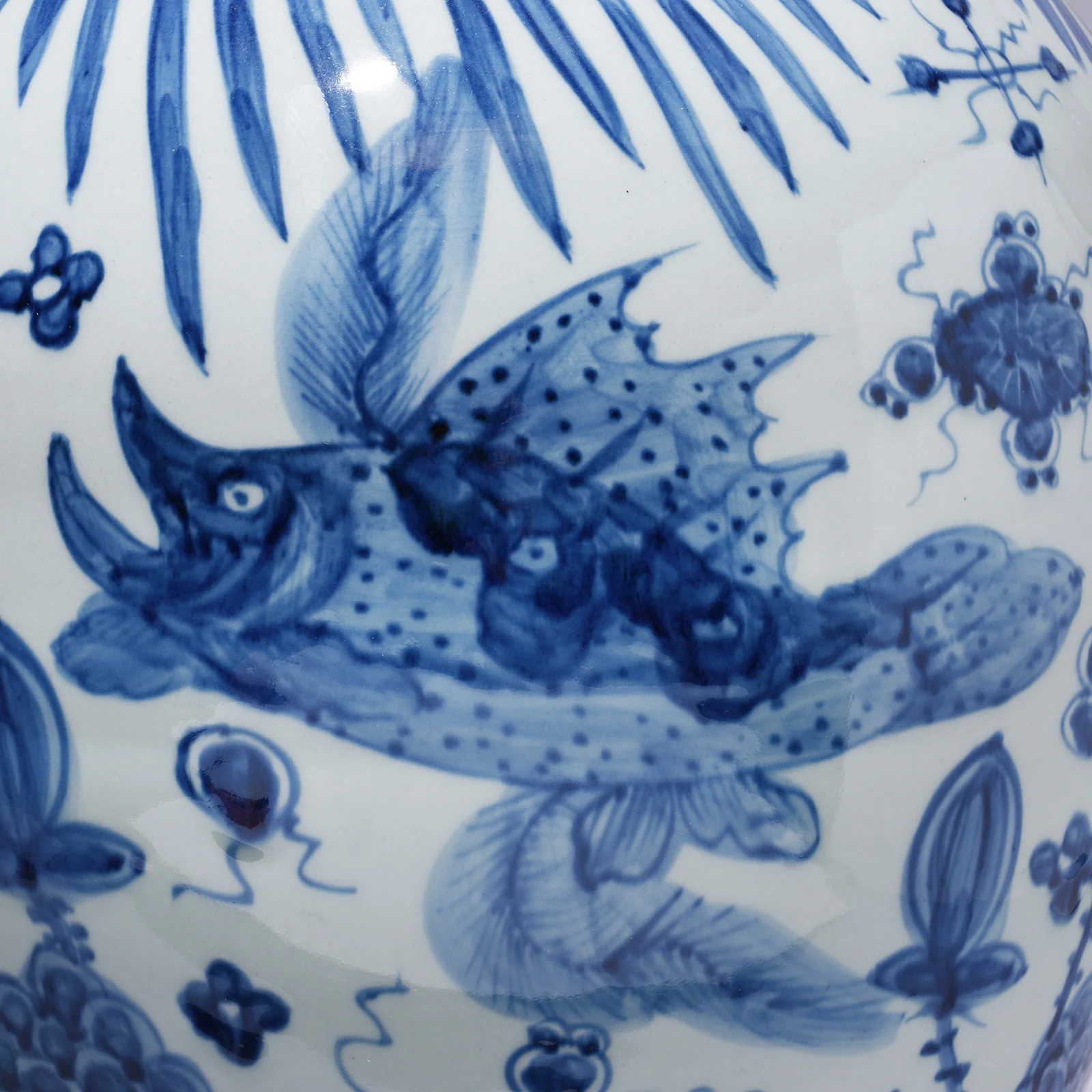 Blue & White Porcelain Temple Jar - Fishes - Image 12