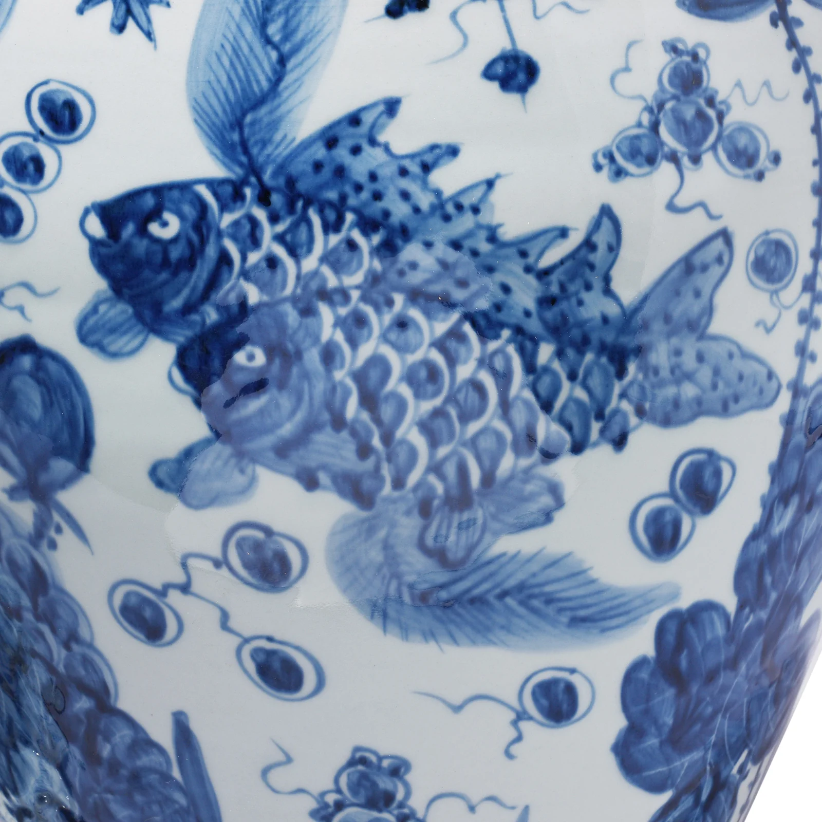 Blue & White Porcelain Temple Jar - Fishes - Image 13