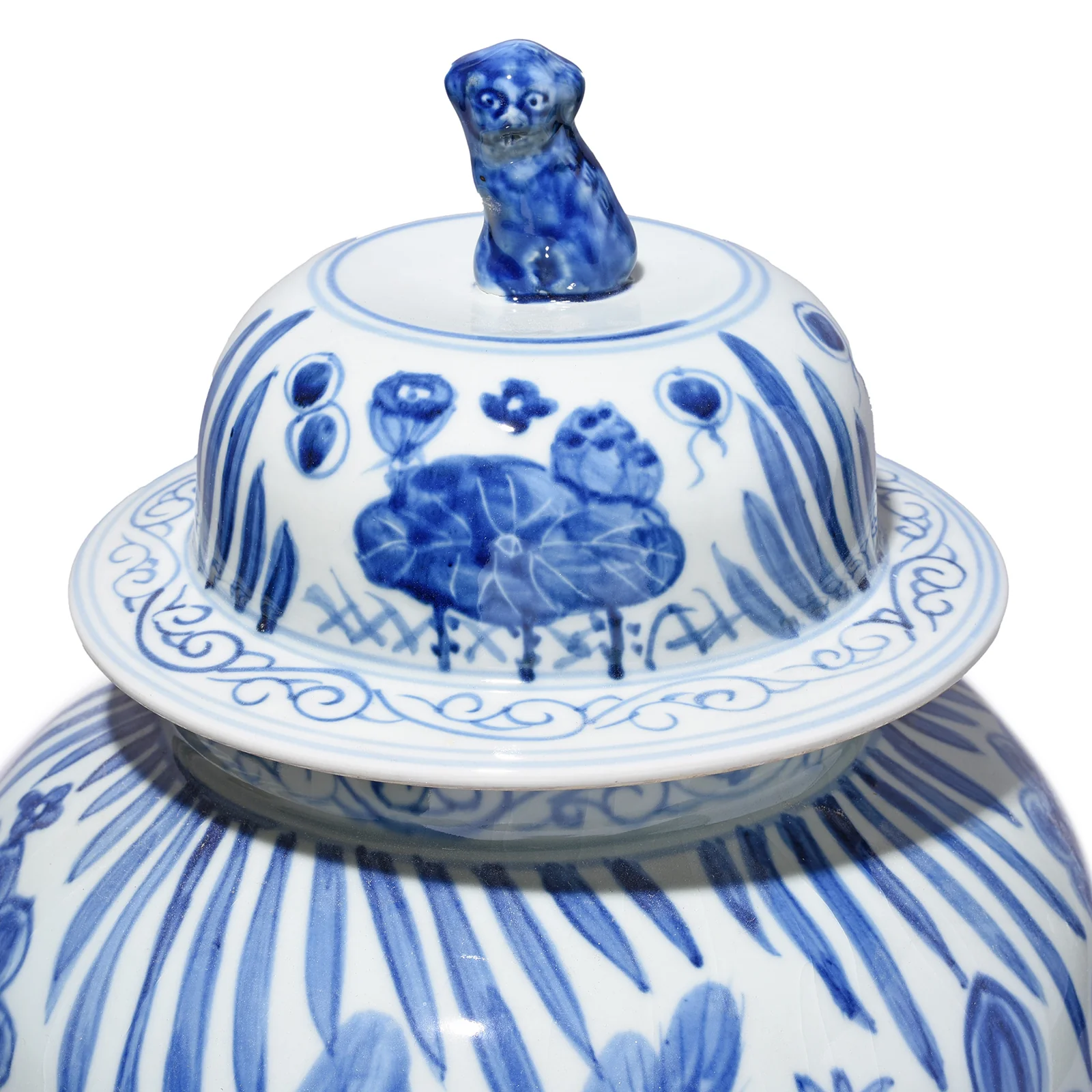 Blue & White Porcelain Temple Jar - Fishes - Image 4