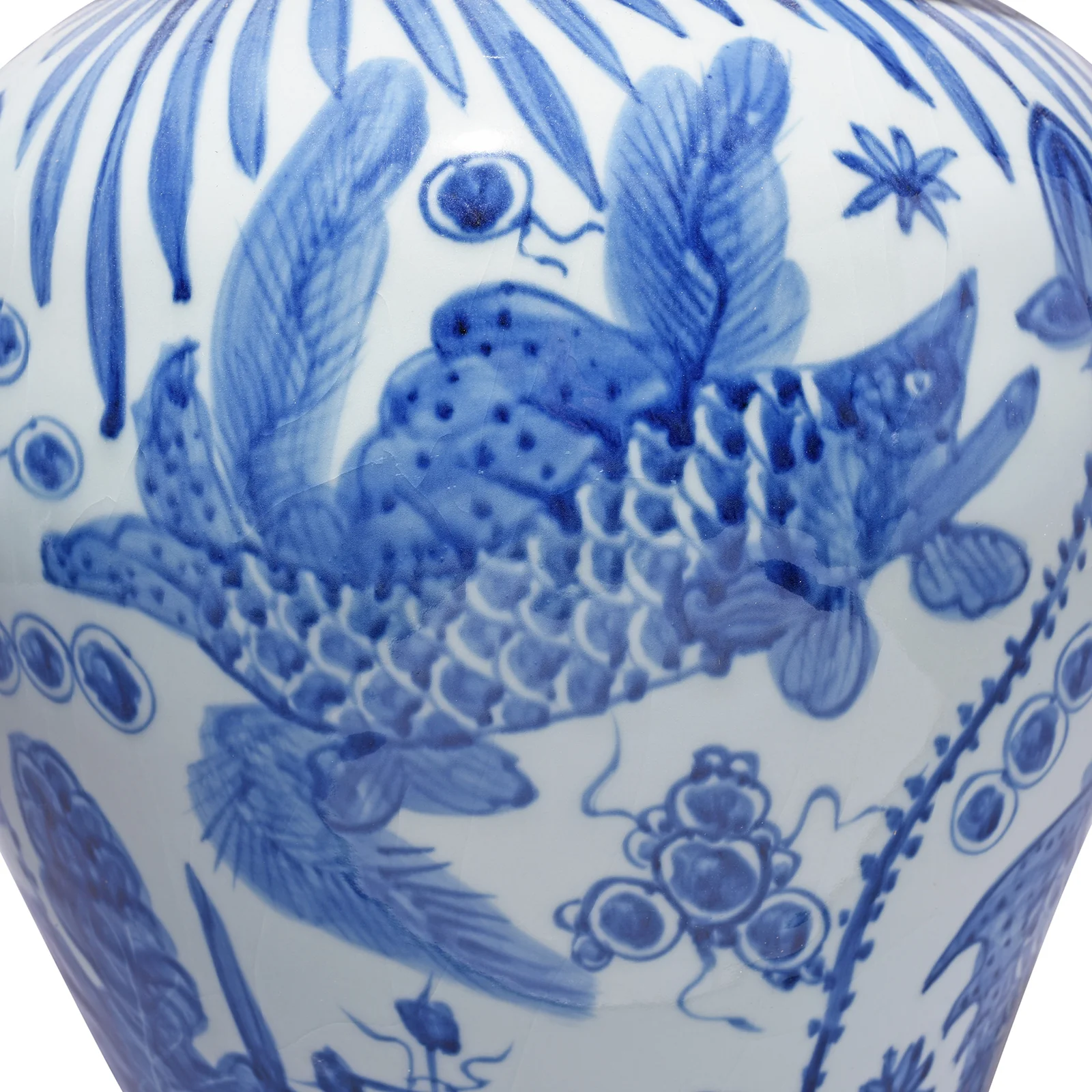 Blue & White Porcelain Temple Jar - Fishes - Image 7