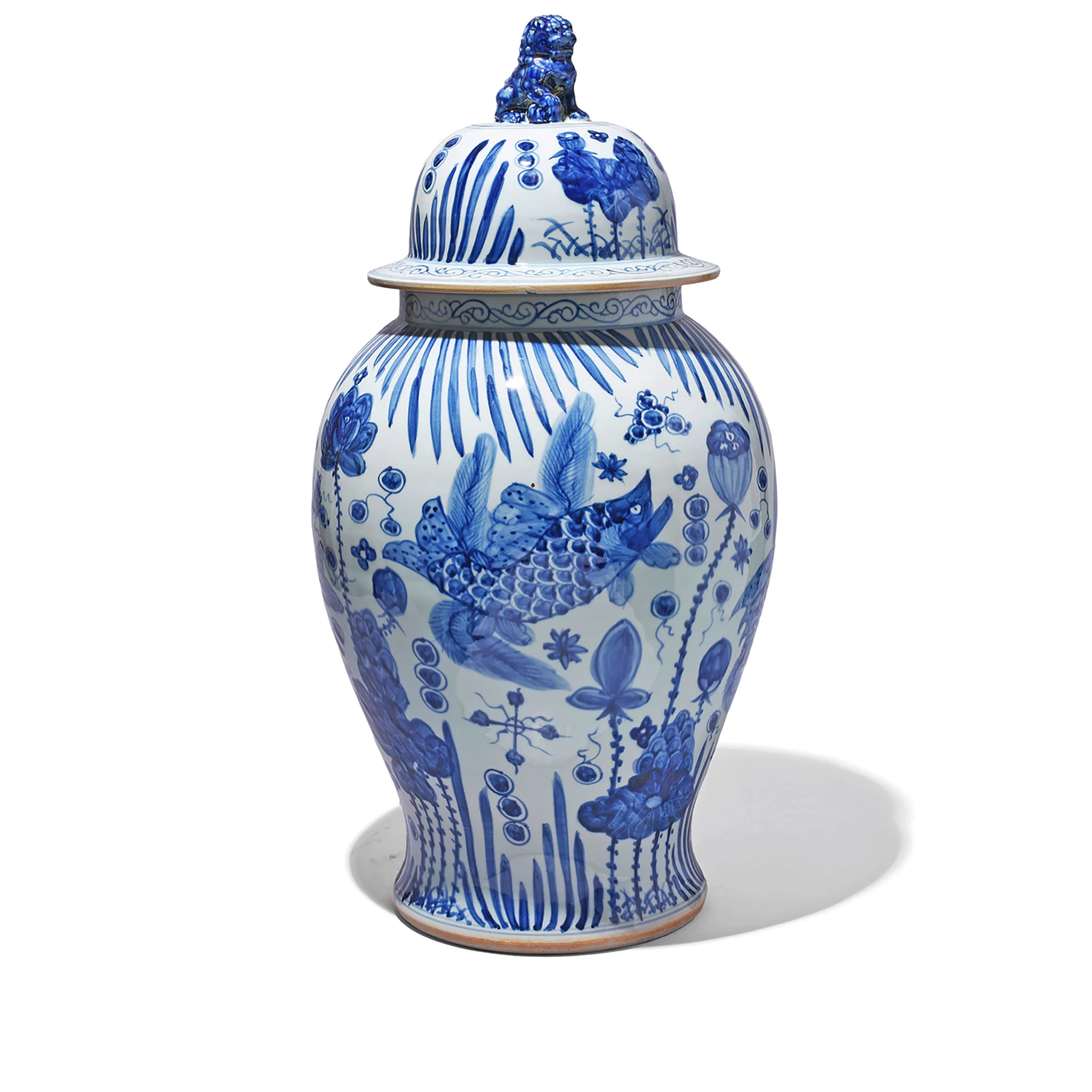 Blue & White Porcelain Temple Jar - Fishes - Image 8