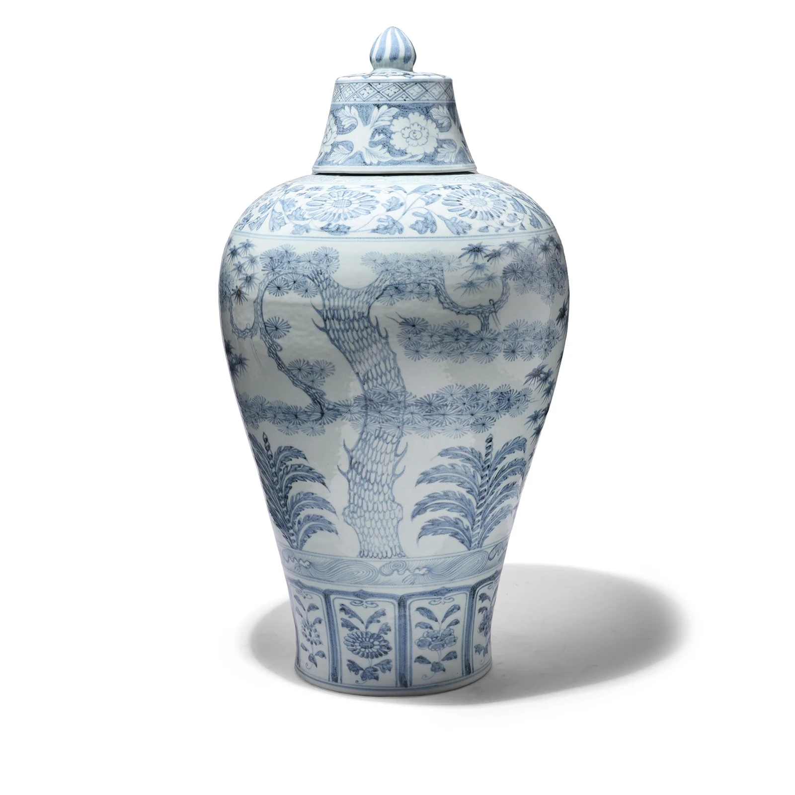 Blue & White Porcelain Temple Jar - Four Tree Design - Image 5