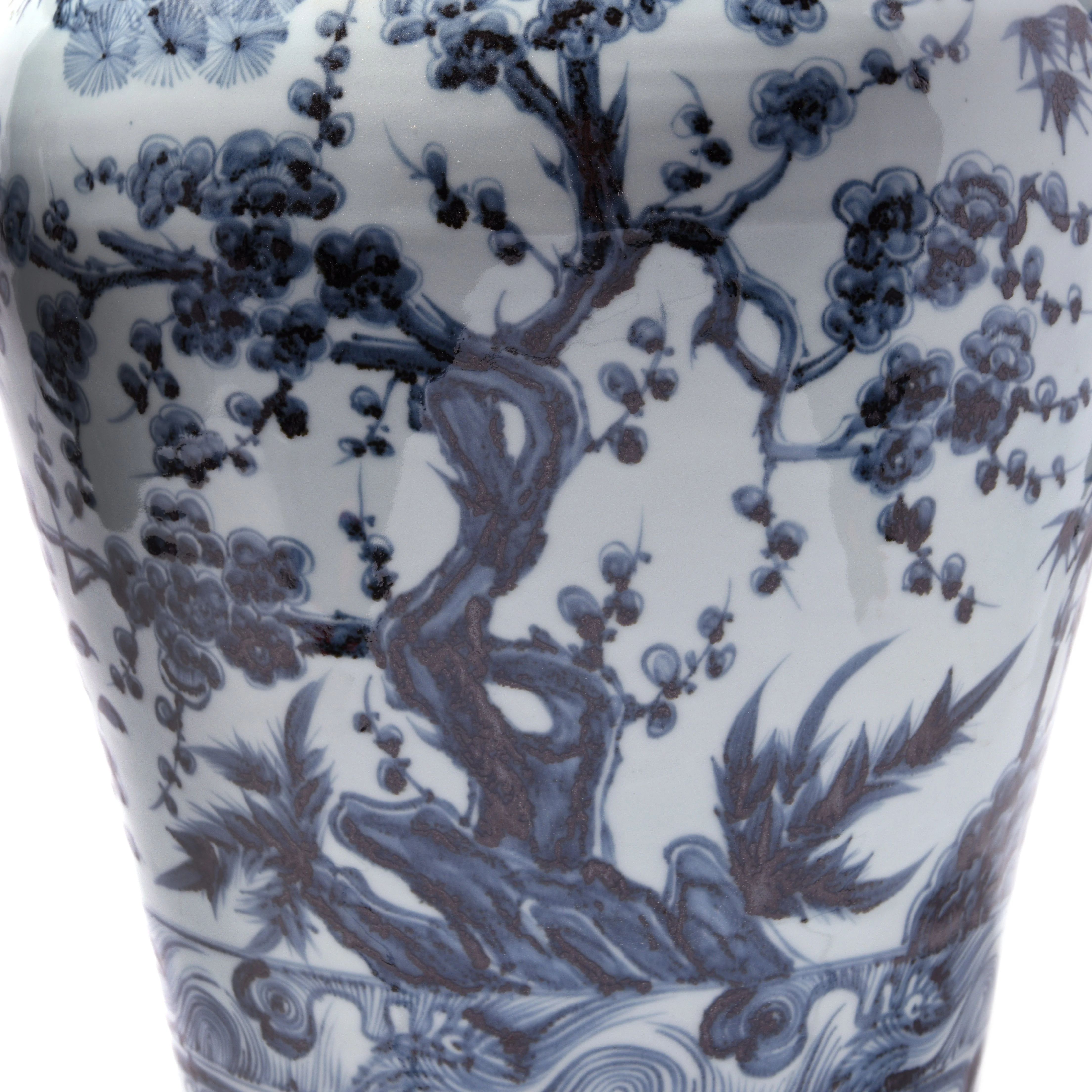 Blue & White Porcelain Temple Jar - Four Tree Design - Image 3
