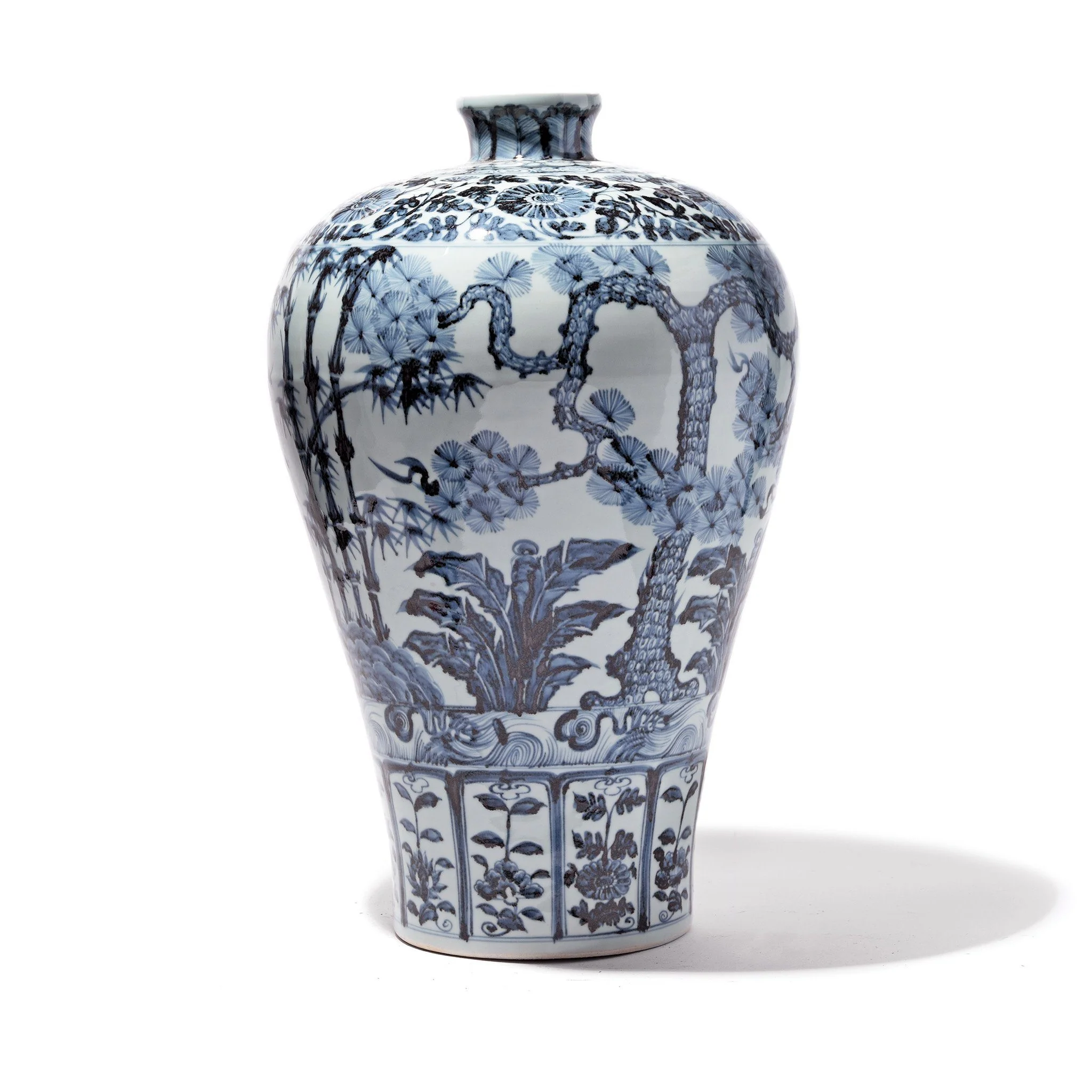 Blue & White Porcelain Temple Jar - Four Tree Design - Image 4