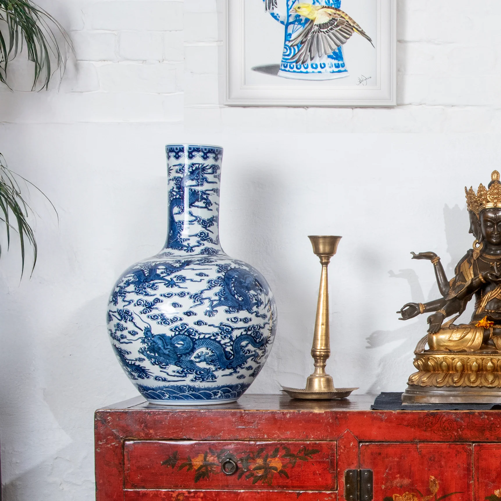 Blue & White Porcelain Tianqiuping Dragon Vase - Image 3