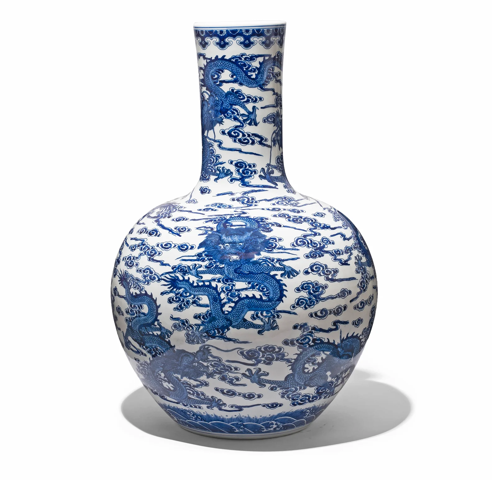 Blue & White Porcelain Tianqiuping Dragon Vase - Image 5