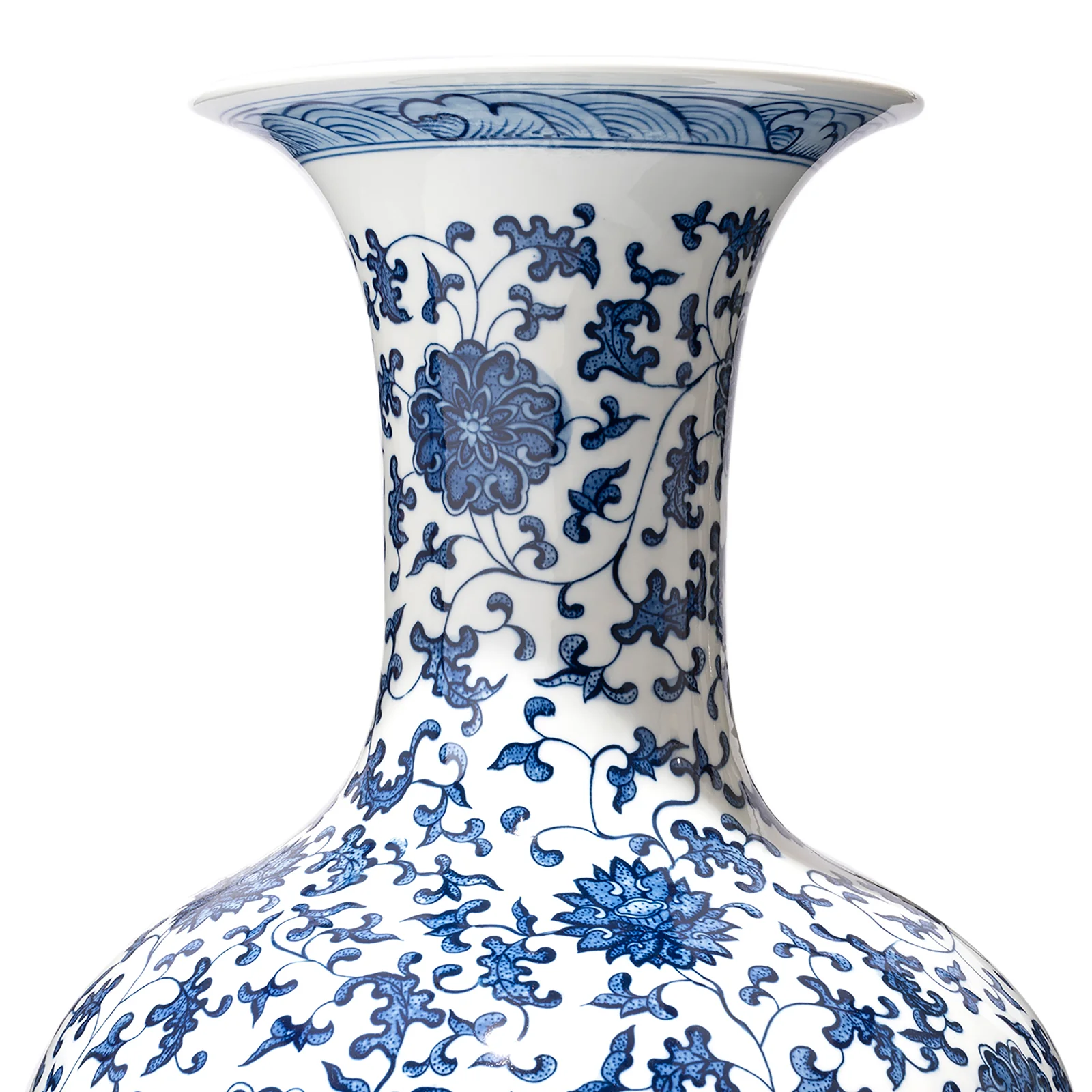 Large Blue & White Porcelain Trumpet Mouth Vase - Image 2