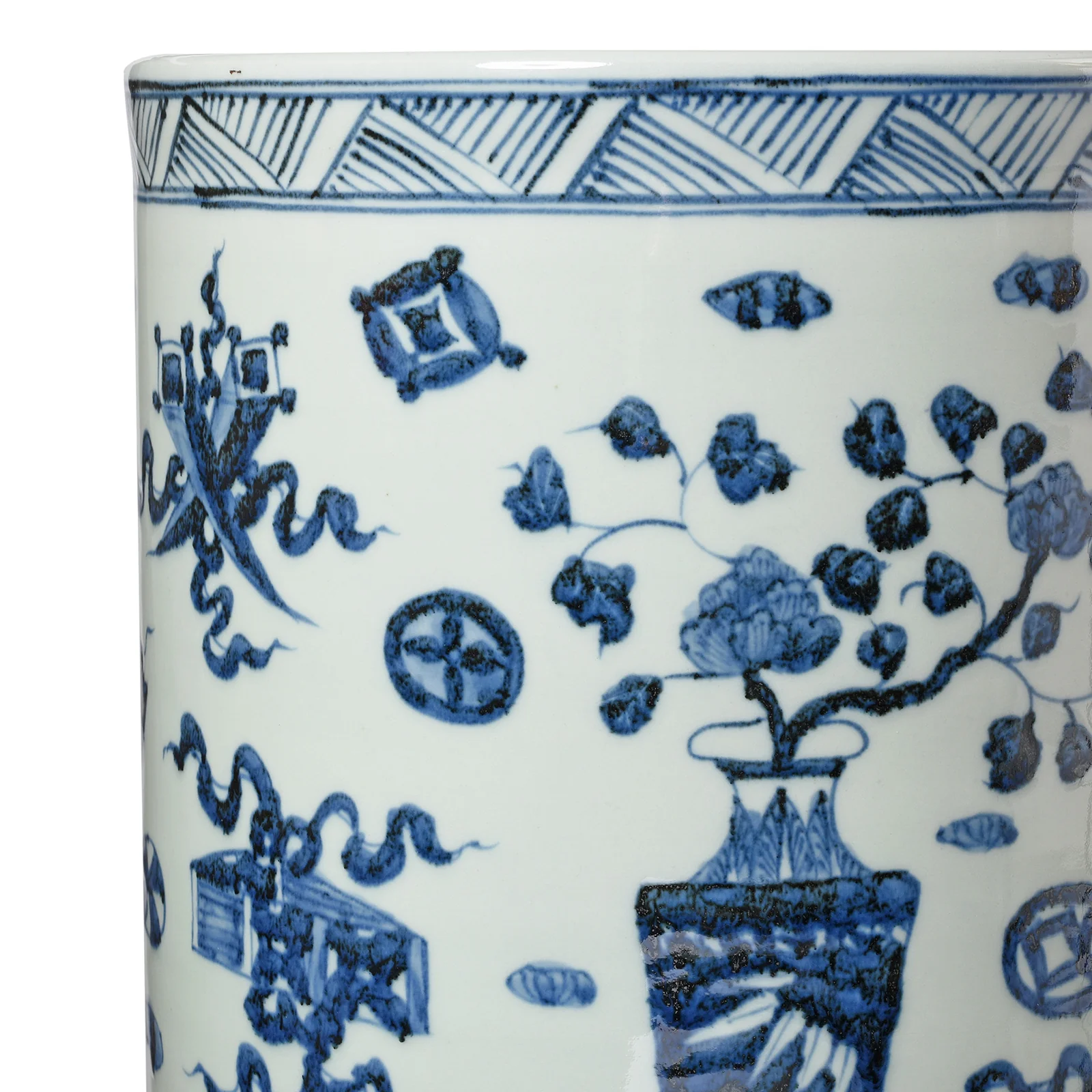Blue & White Porcelain Umbrella Stand - Lucky Symbols - Image 2