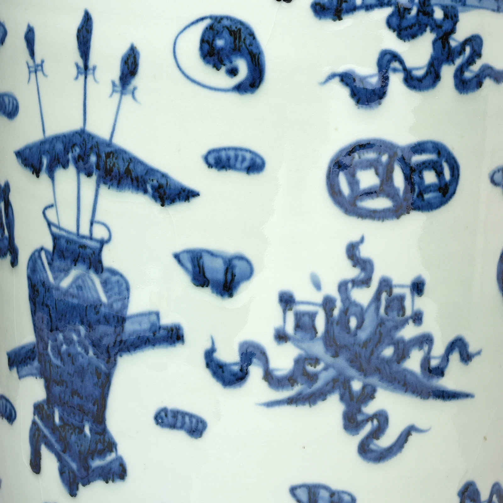 Blue & White Porcelain Umbrella Stand - Lucky Symbols - Image 4