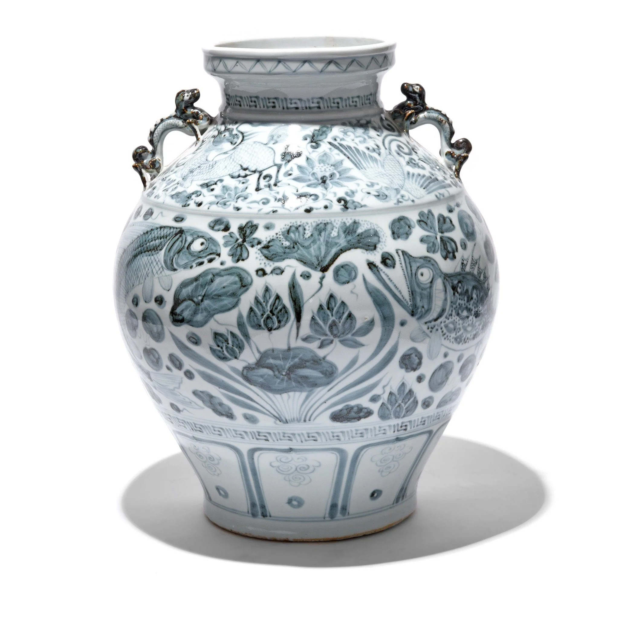 Blue & White Porcelain Wine Jar - Fish Design - Image 3