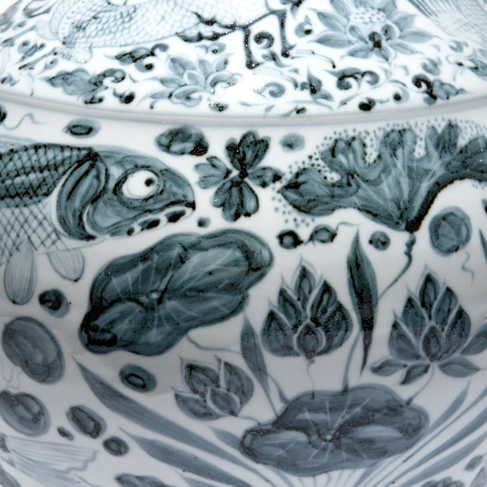 Blue & White Porcelain Wine Jar - Fish Design - Image 4