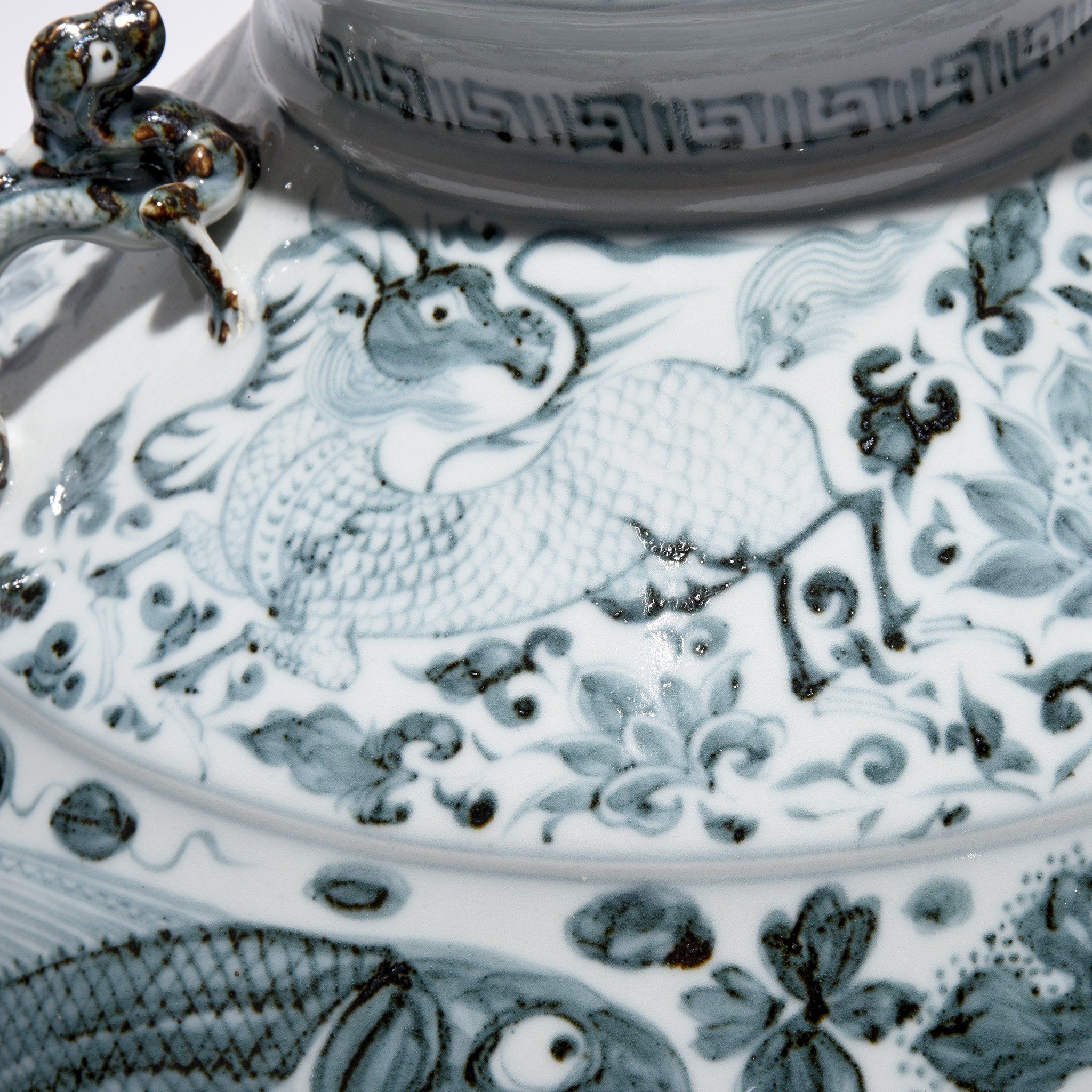 Blue & White Porcelain Wine Jar - Fish Design - Image 5