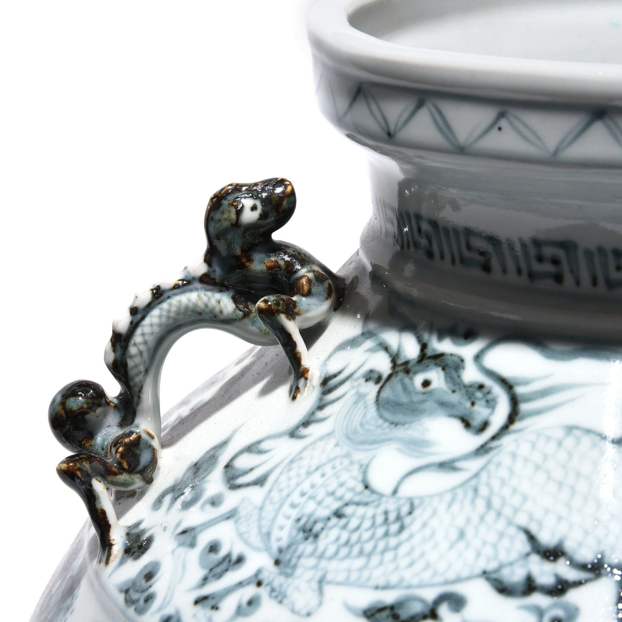 Blue & White Porcelain Wine Jar - Fish Design - Image 6