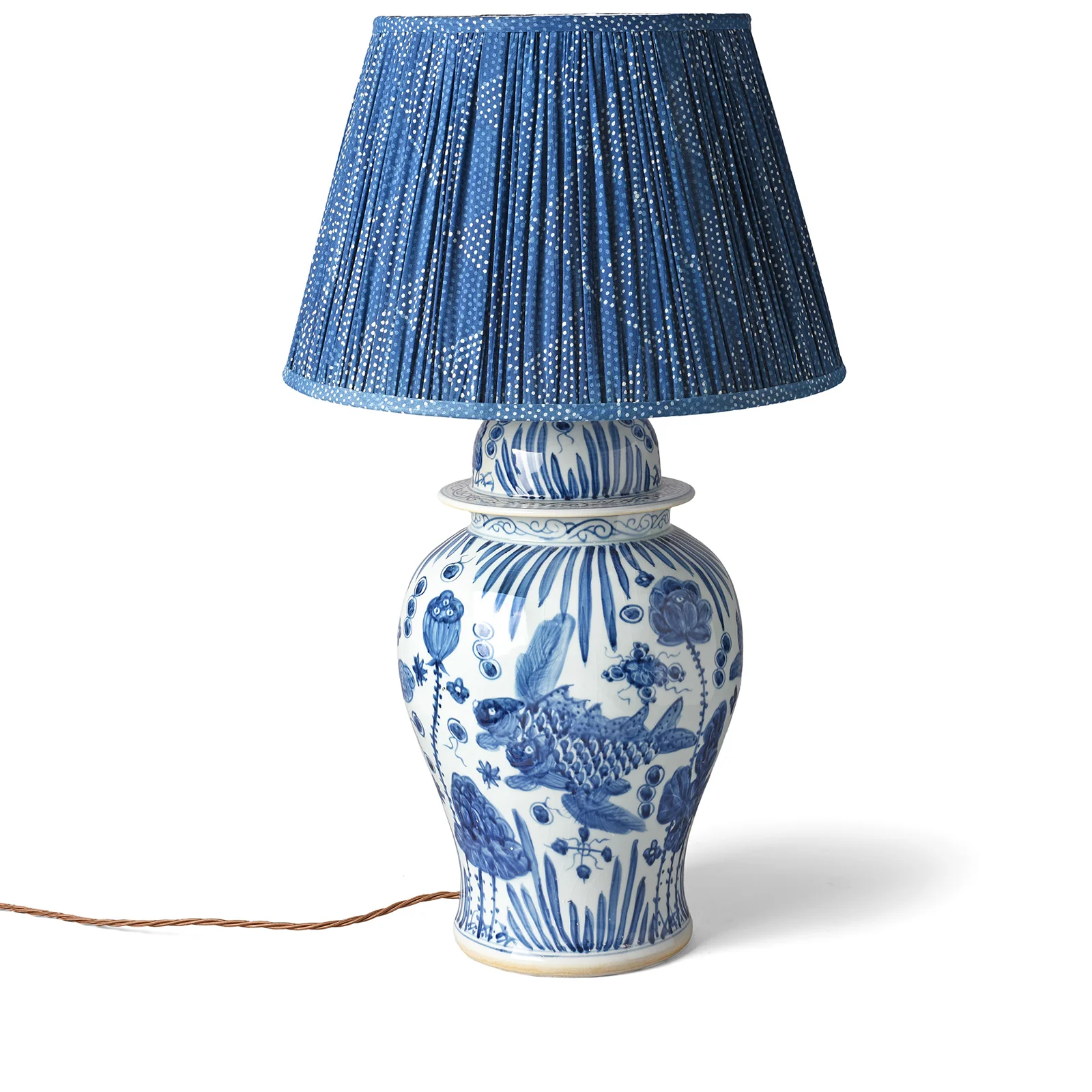 Blue & White Temple Jar Lamp - Fish Design