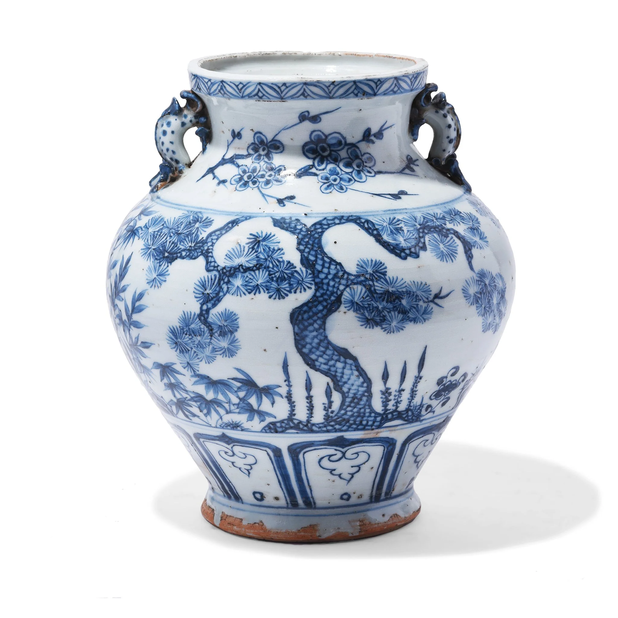 Blue & White Wine Jar Vase - Cherry Tree Design