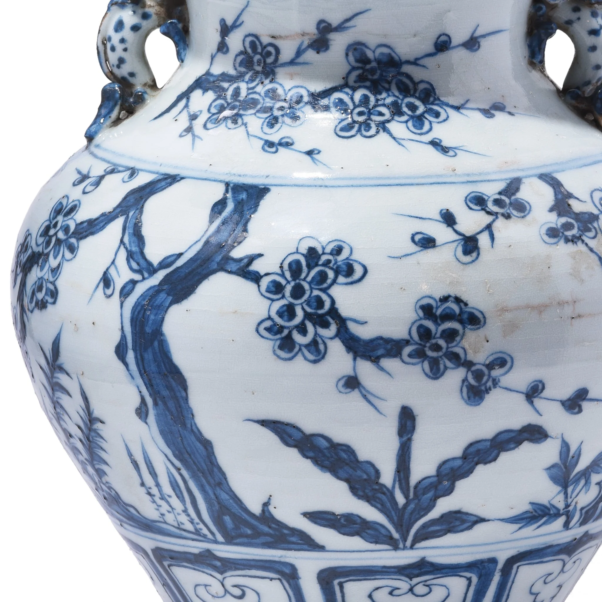 Blue & White Wine Jar Vase - Cherry Tree Design - Image 4