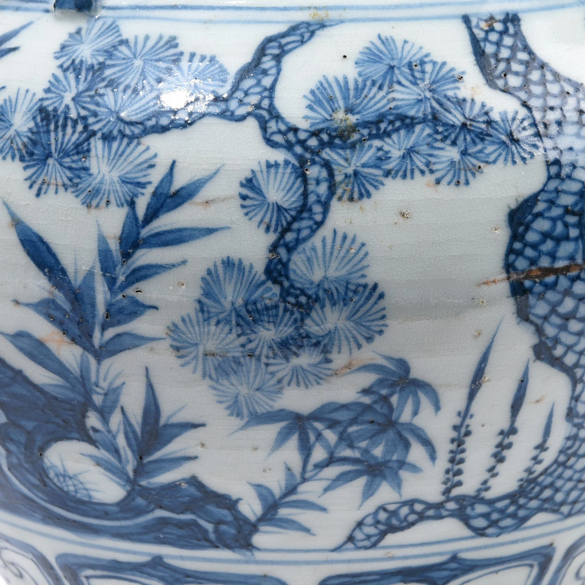 Blue & White Wine Jar Vase - Pine Tree Design - Image 4