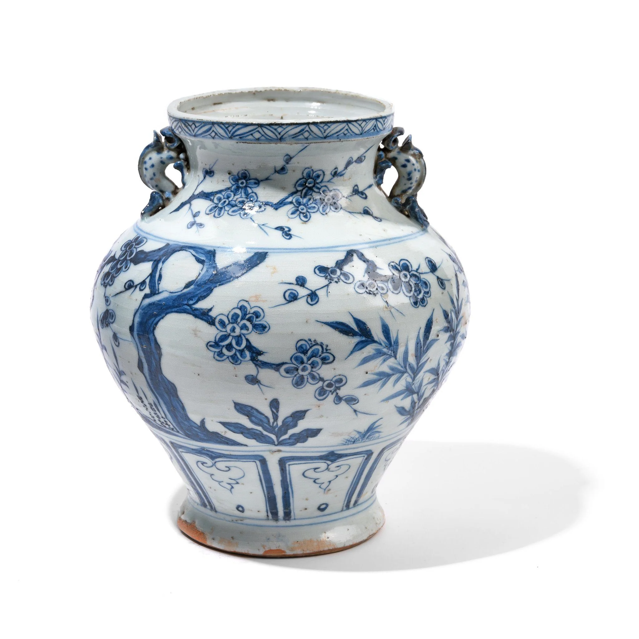 Blue & White Wine Jar Vase - Pine Tree Design - Image 5