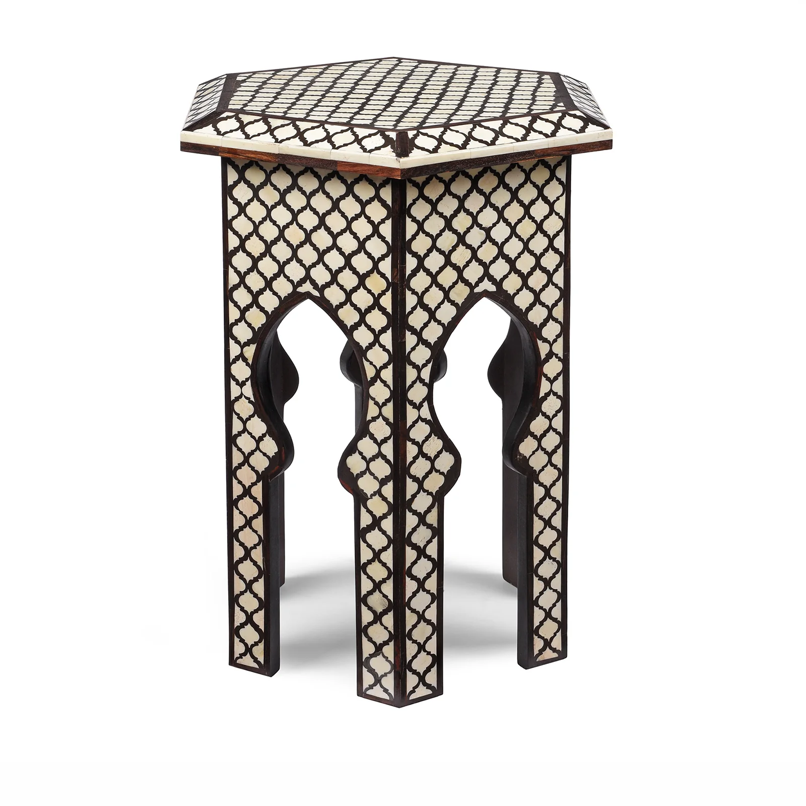 Bone Inlay Hexagonal Side Table