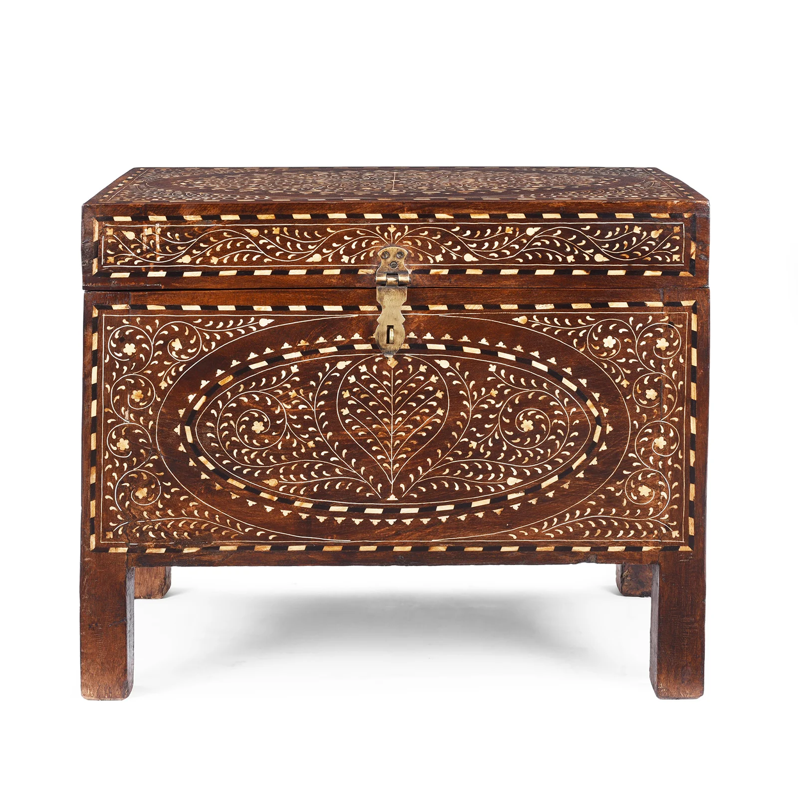Bone Inlay Teak Chest - 19th Century