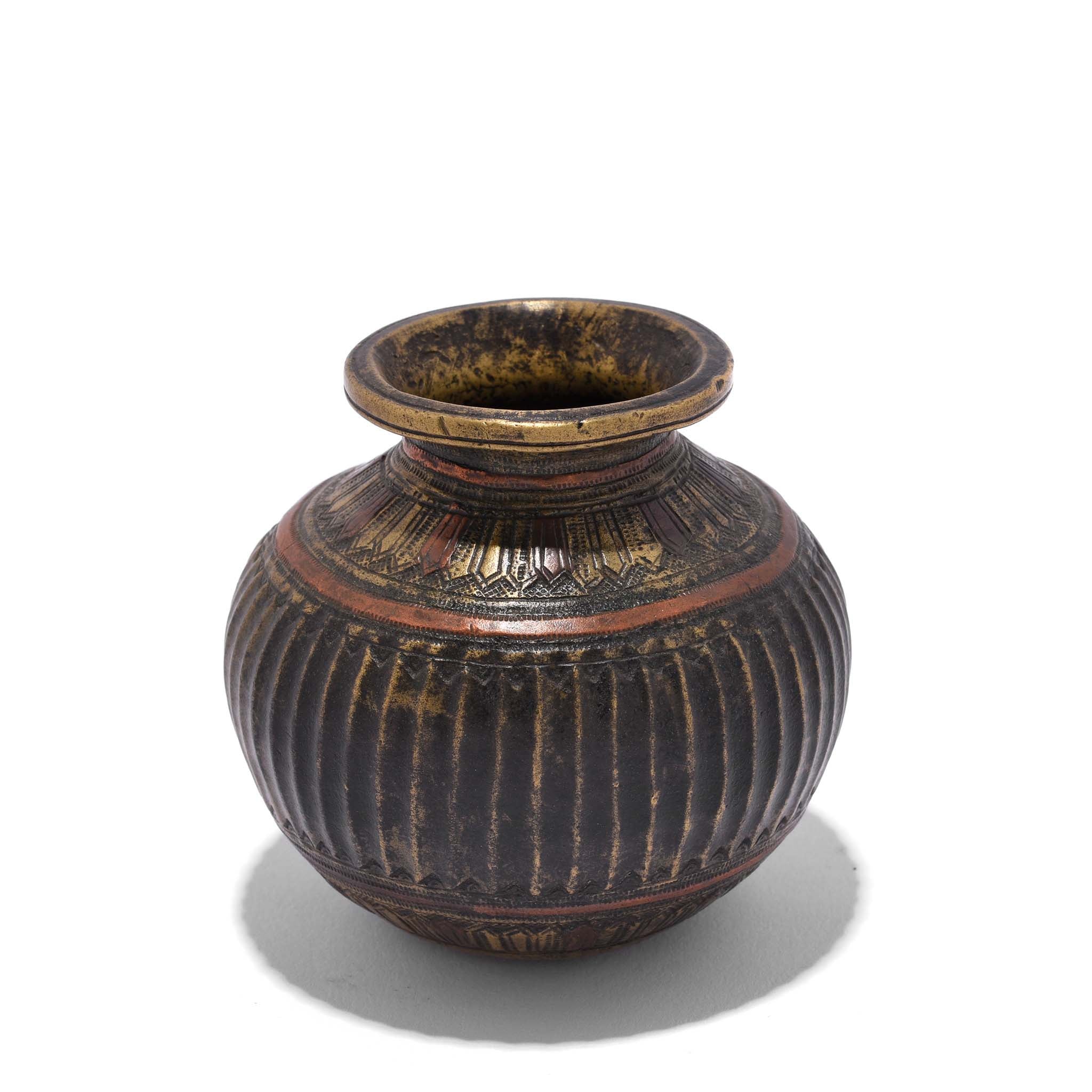 Brass And Copper Holy Water Pot -19thC