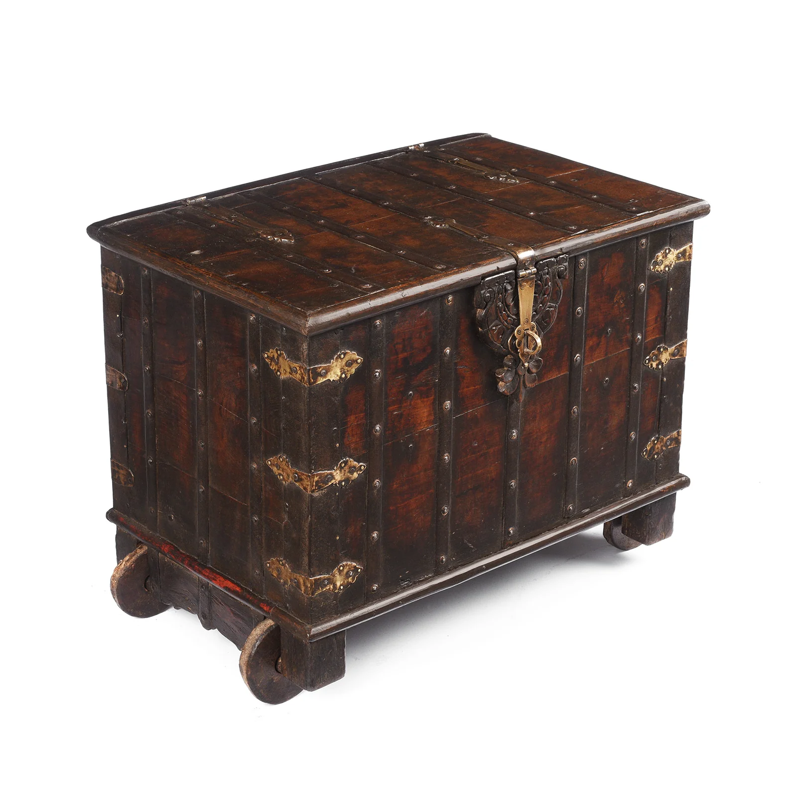 Brass & Iron Bound Chest On Wheels From Gujarat - 19th Century - Image 2