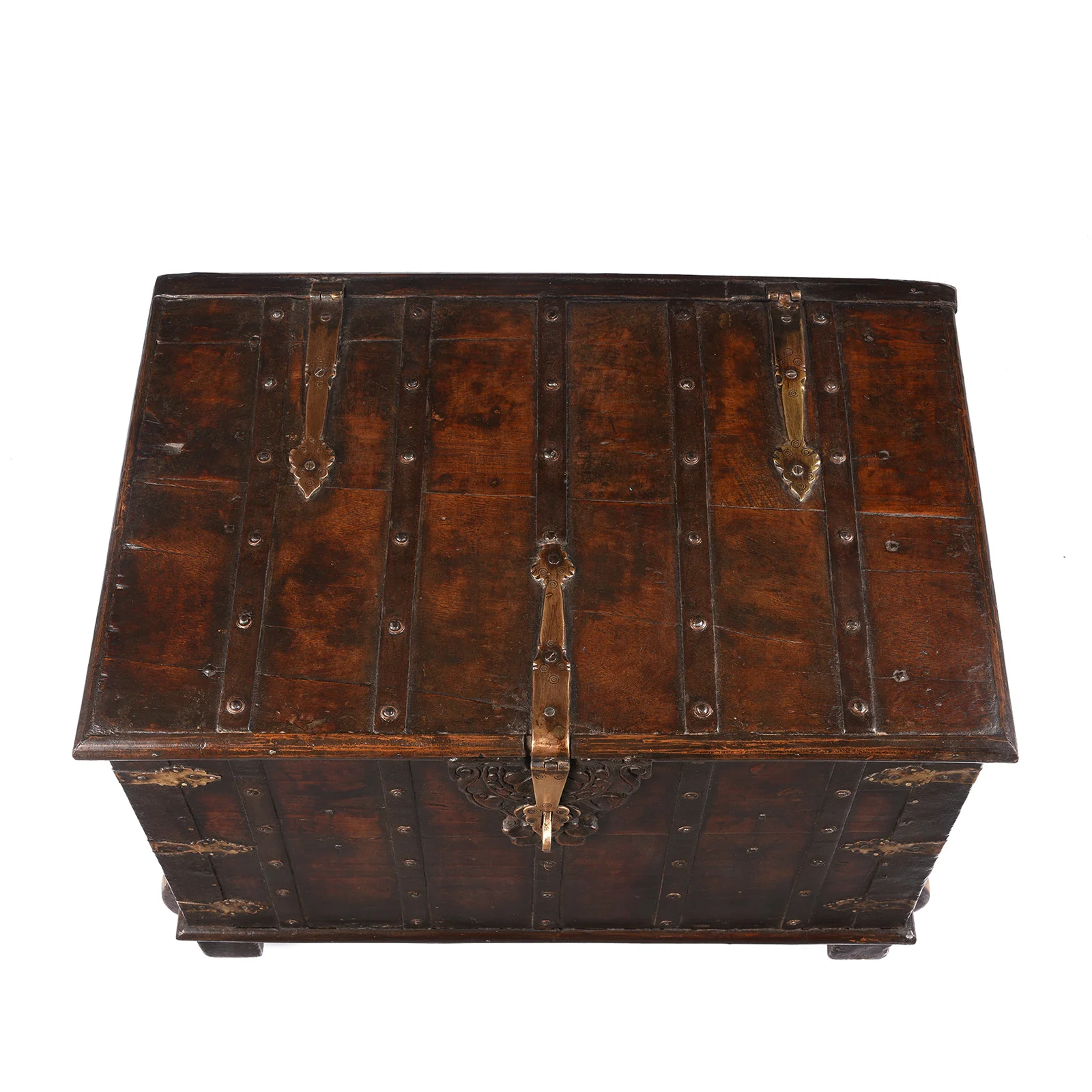 Brass & Iron Bound Chest On Wheels From Gujarat - 19th Century - Image 4