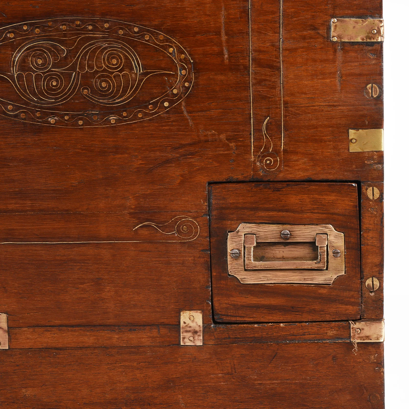 Brass Bound Teak Military Chest From Burma - 19th Century - Image 12