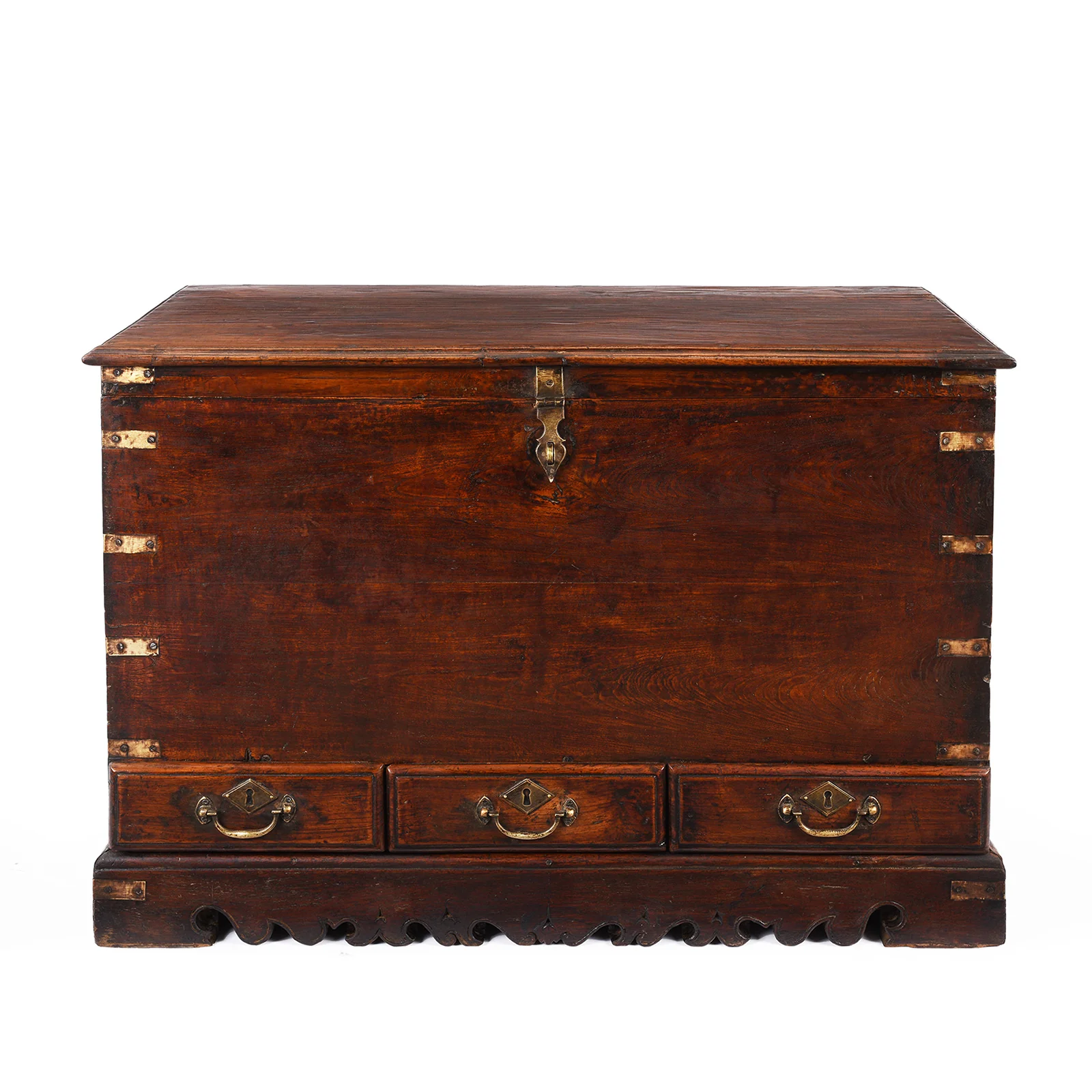 Brass Bound Indian Chest With Secret Compartment - 19th Century