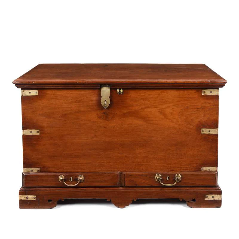 Brass Bound Teak Chest From India - 19thC