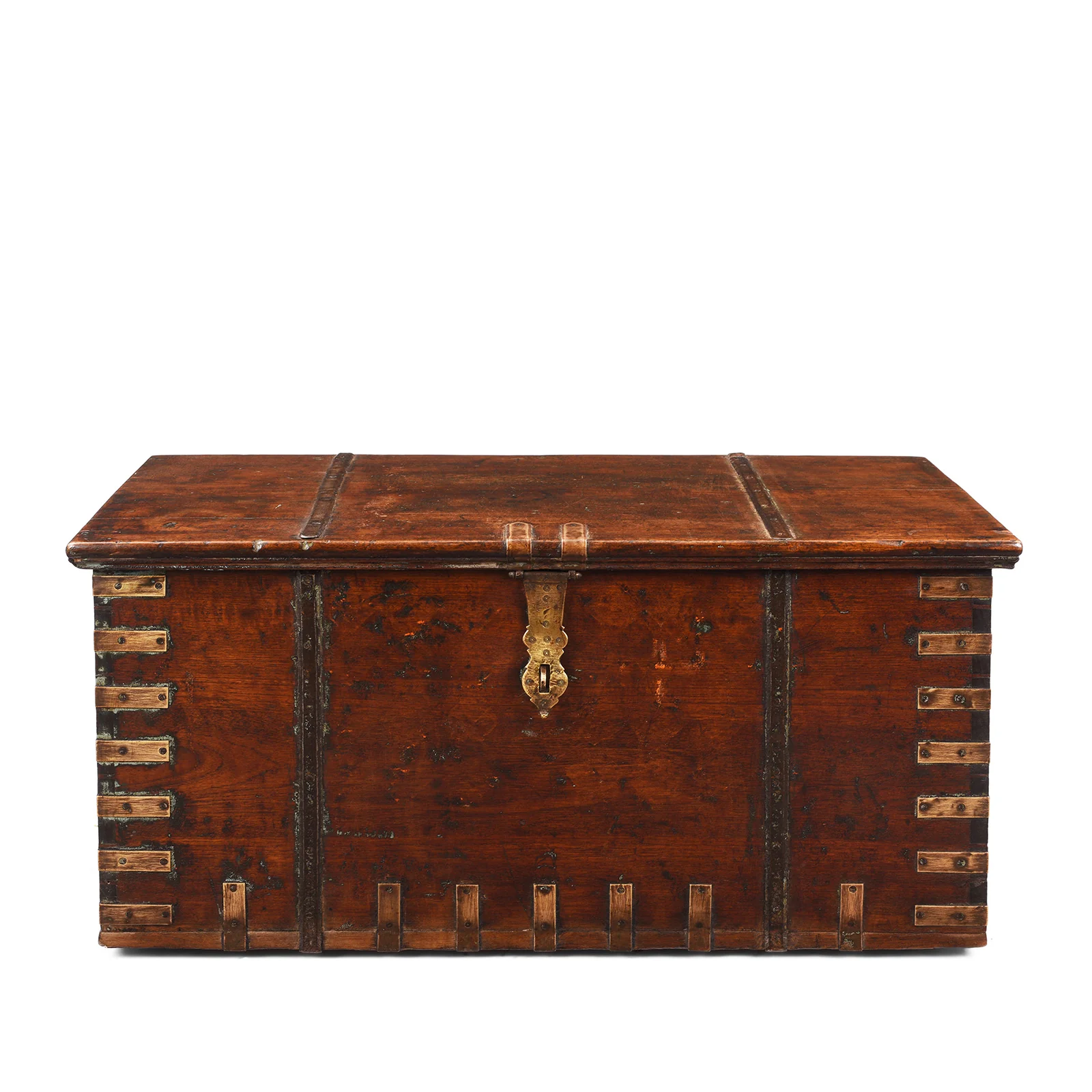 Brass Bound Teak Chest From Gujarat - 19th Century (With Secret Compartment)