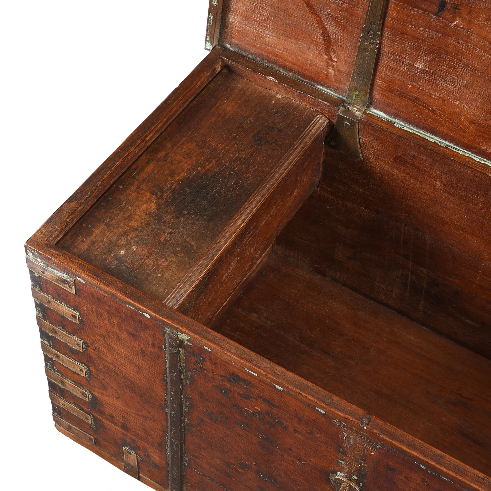 Brass Bound Teak Chest From Gujarat - 19th Century (With Secret Compartment) - Image 5