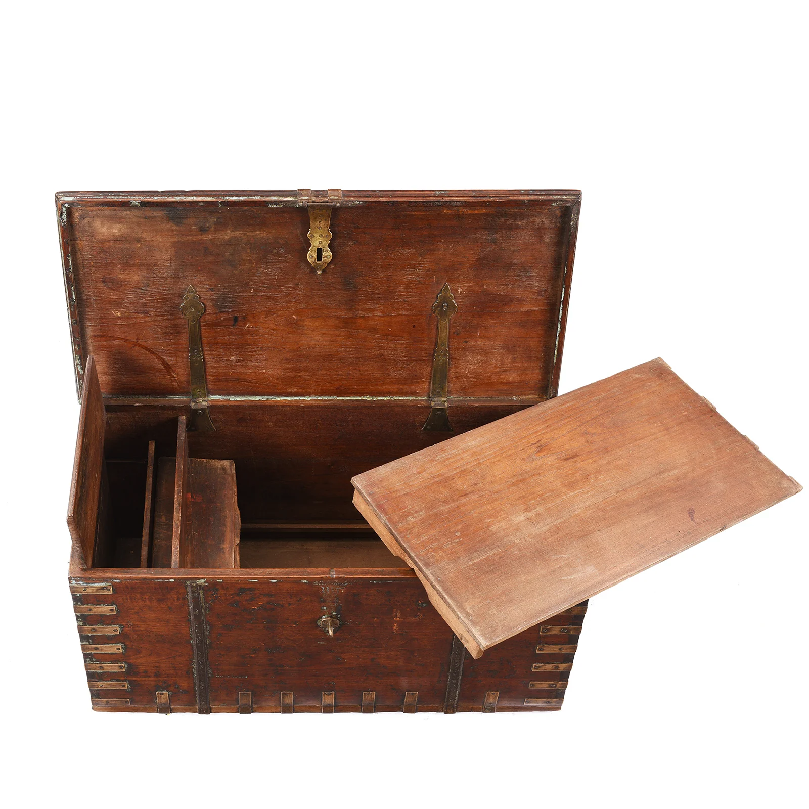 Brass Bound Teak Chest From Gujarat - 19th Century (With Secret Compartment) - Image 7