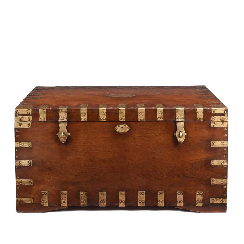 Brass Bound Indian Teak Military Chest -19thC