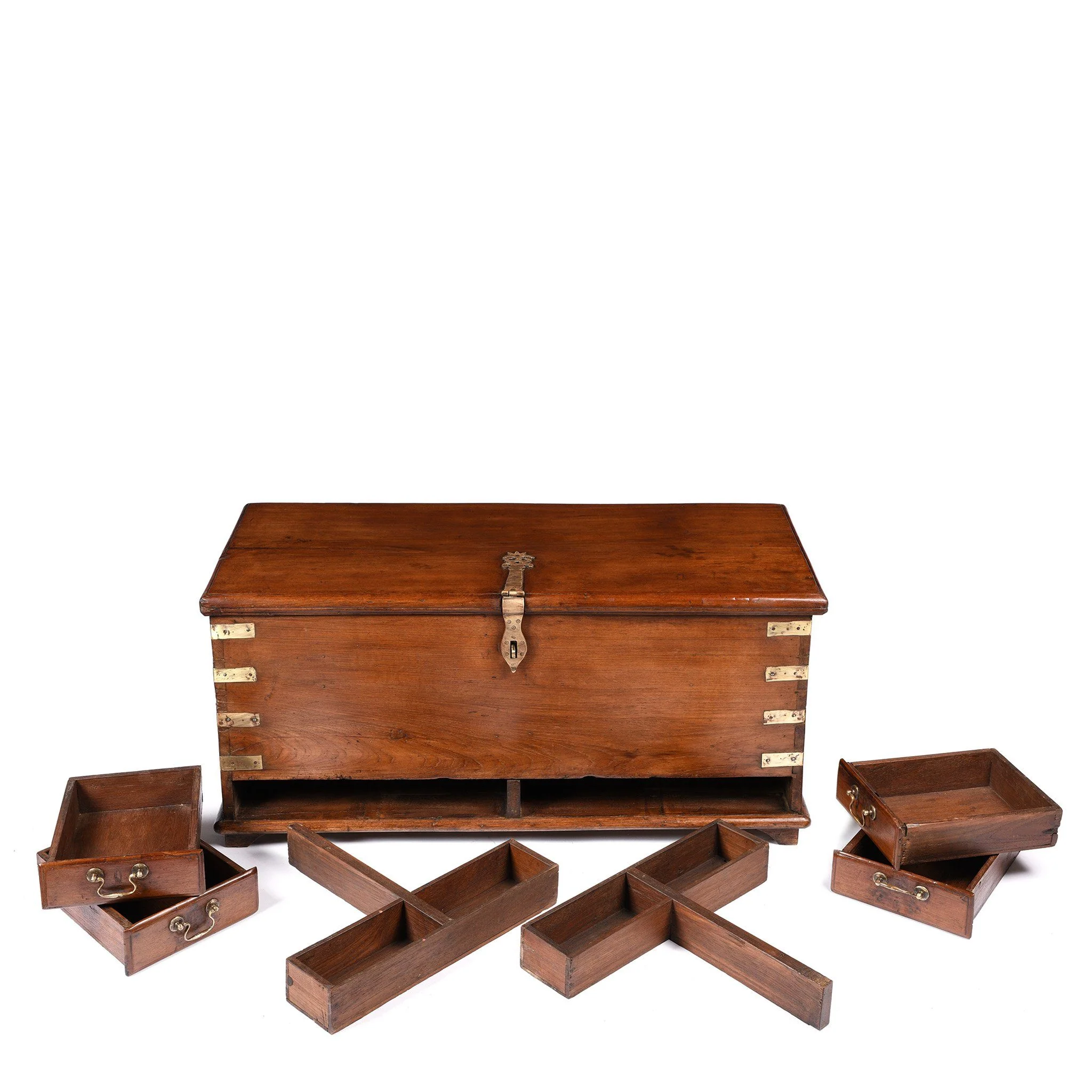 Brass Bound Teak Indian Anglo-Indian Chest, Rajasthan -19Thc - Image 4