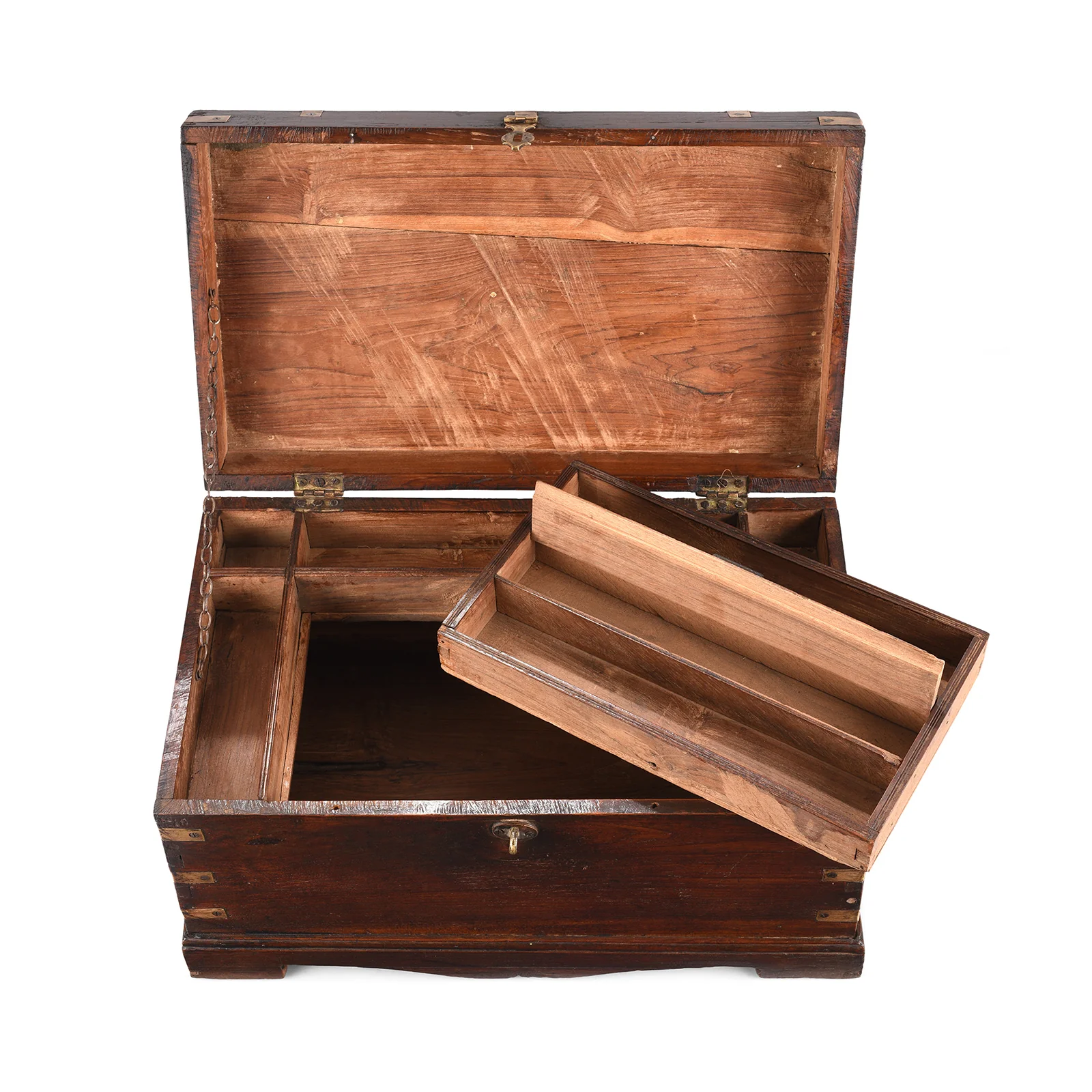 Brass Bound Teak Jewellery Box From Rajasthan - 19th Century - Image 4