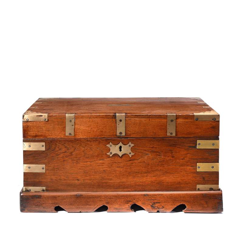 Brass Bound Teak Jewellery Box From Rajasthan - 19thC