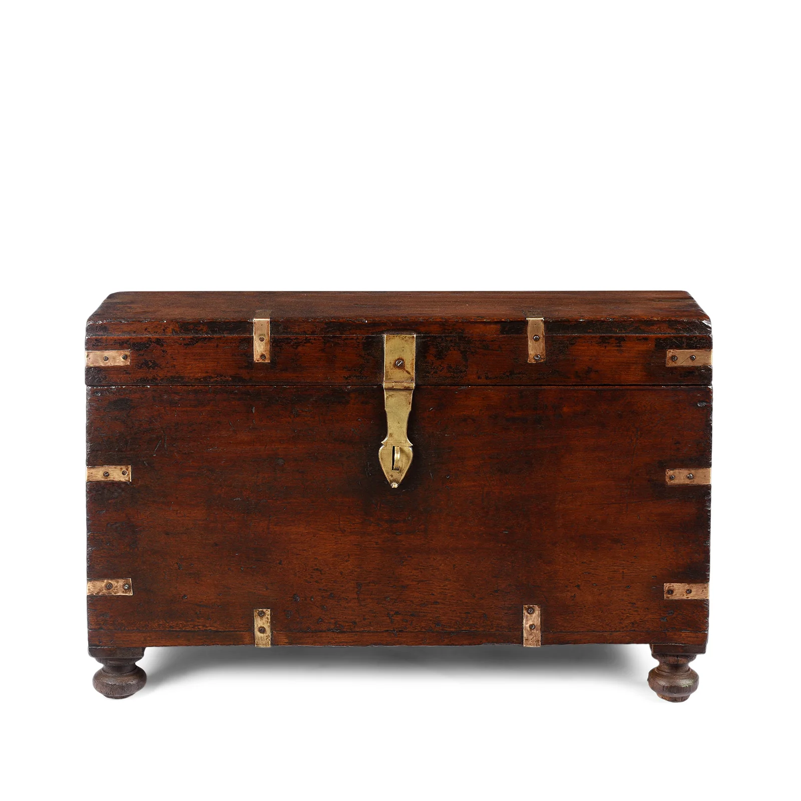 Brass Bound Teak Military Chest From Rajasthan - 19th Century