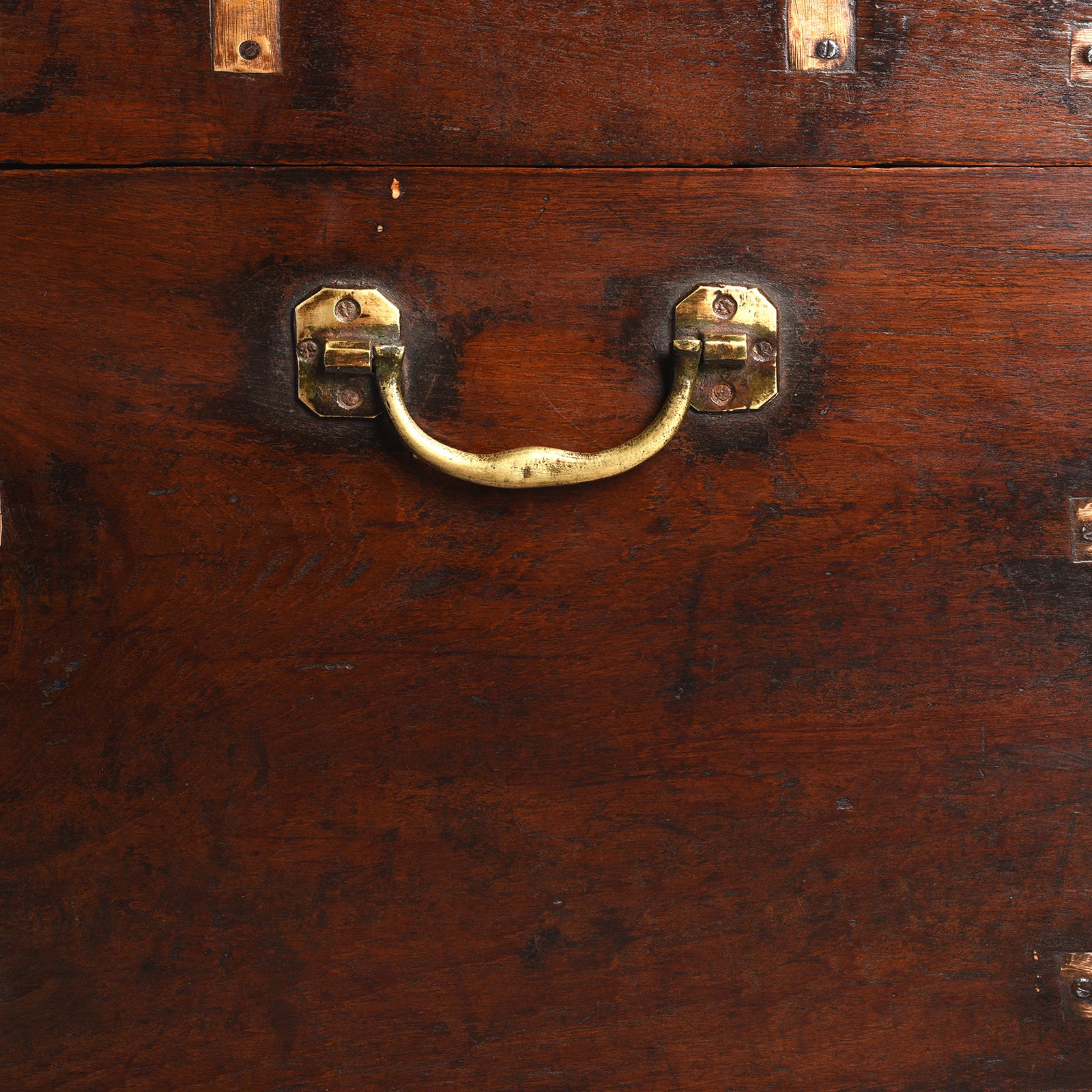 Brass Bound Teak Military Chest From Rajasthan - 19th Century - Image 7