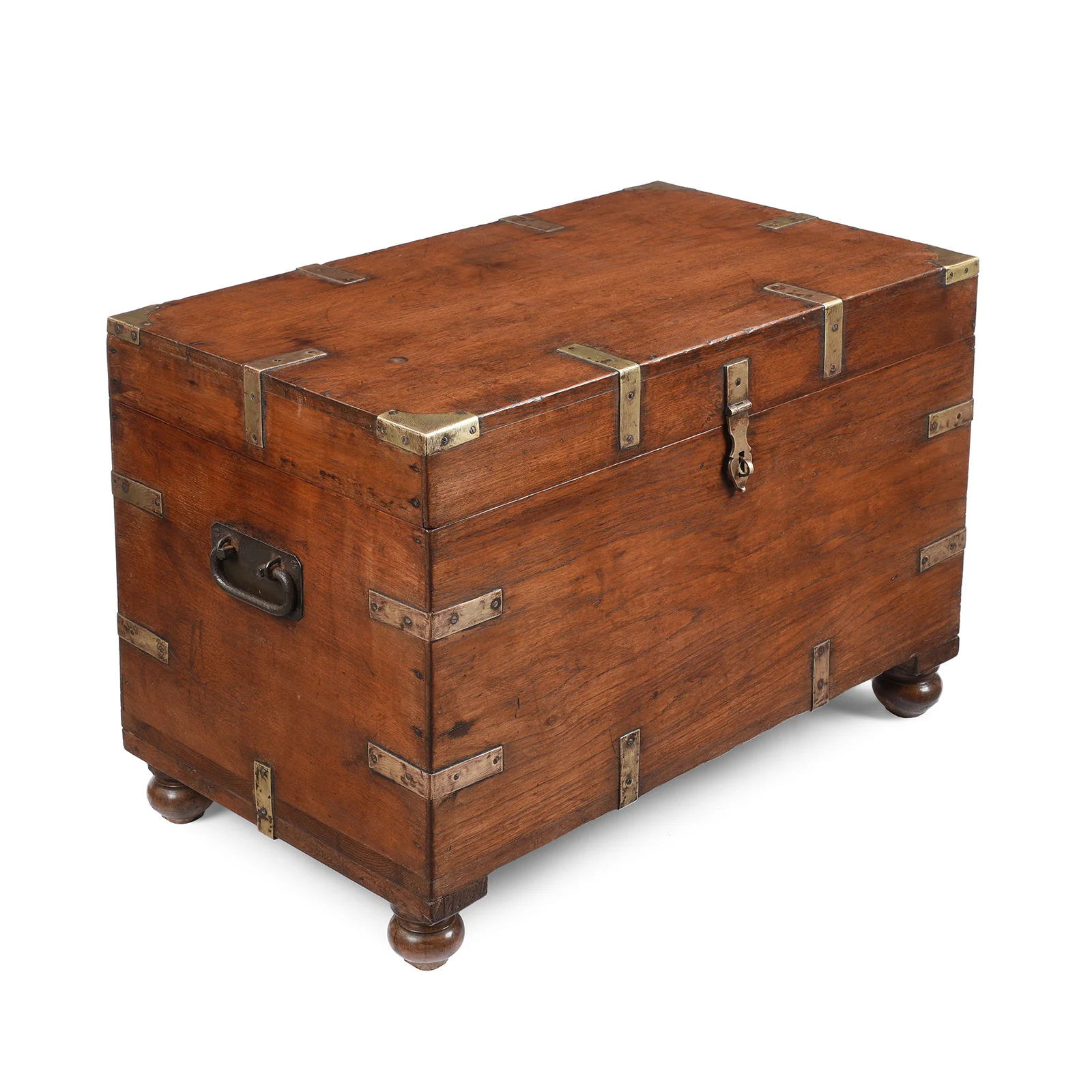 Brass Bound Teak Military Chest From Rajasthan - 19th Century - Image 3