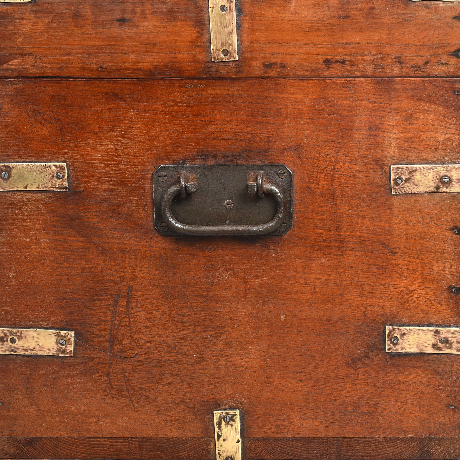 Brass Bound Teak Military Chest From Rajasthan - 19th Century - Image 7