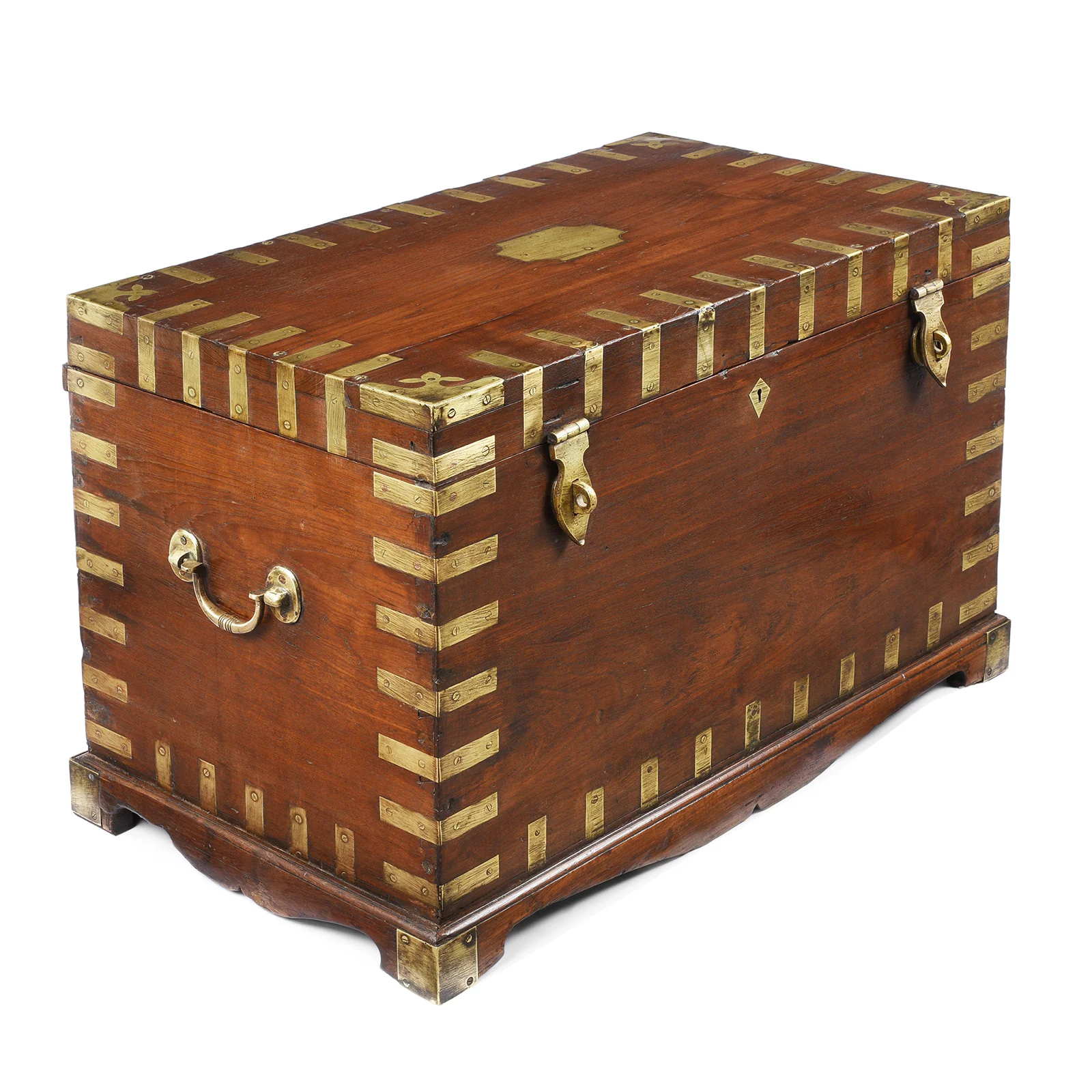 Brass Bound Teak Military Chest From Rajasthan - 19th Century - Image 3